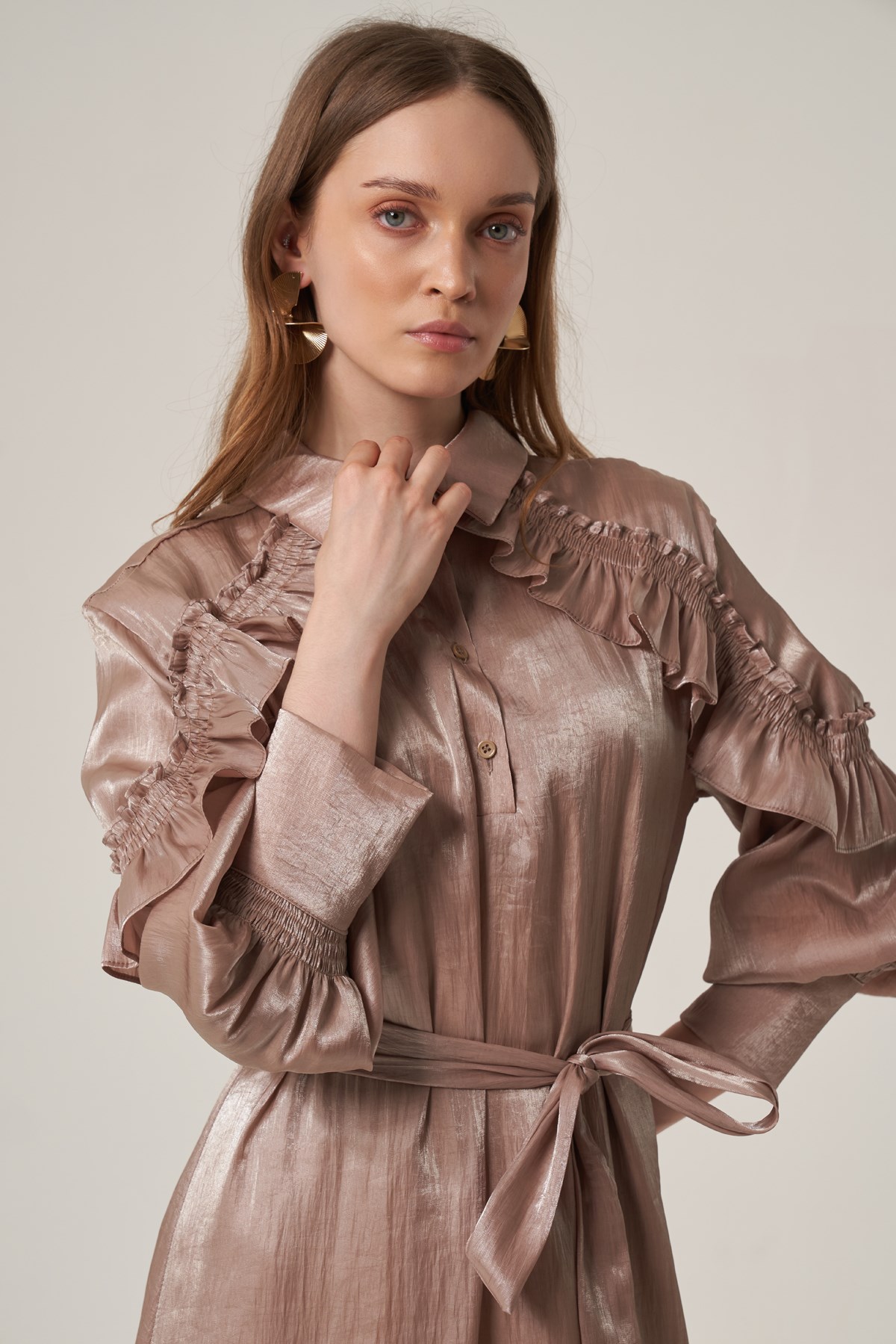 FTZ Women Kadın Organze Elbise  Beige 31363