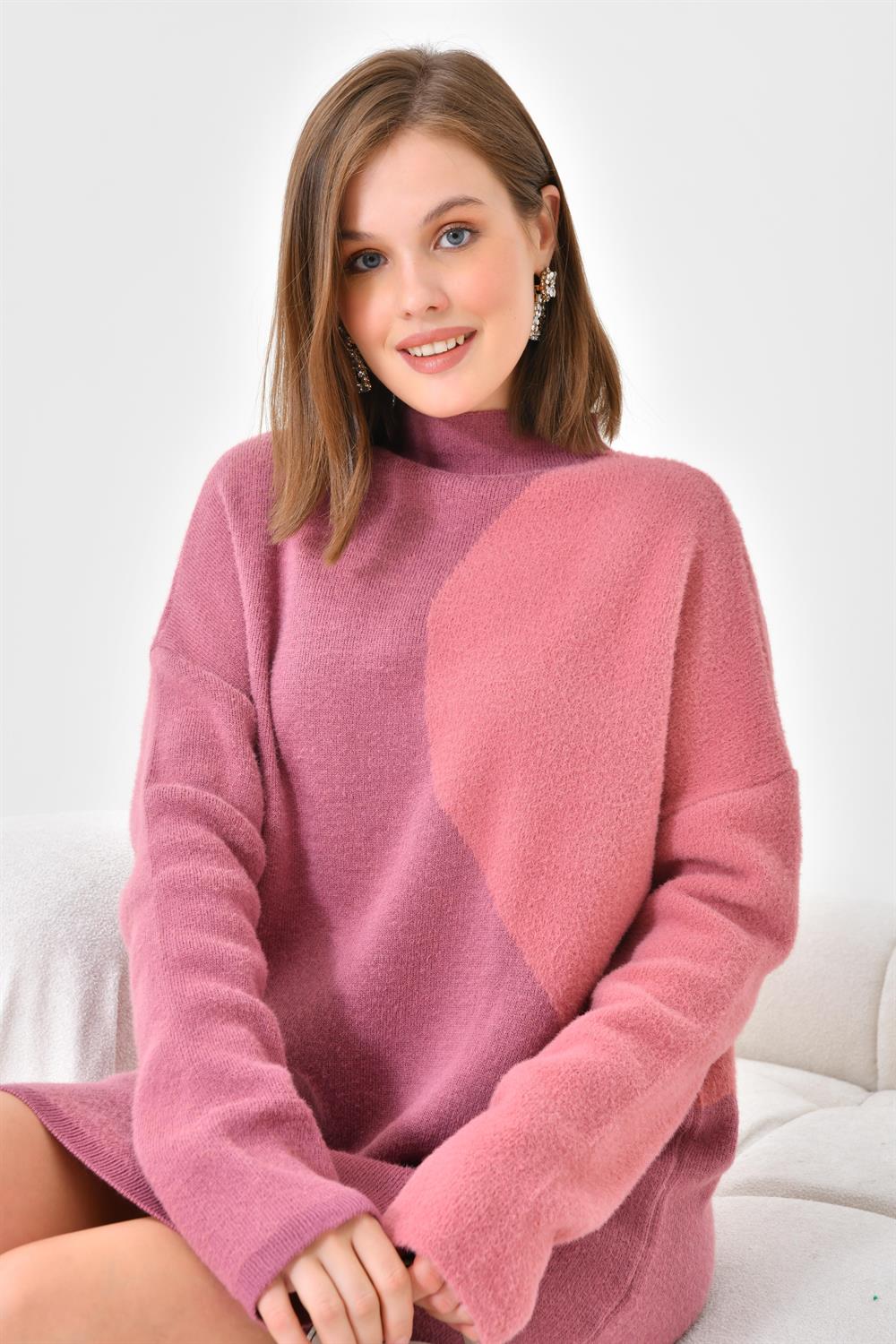 FTZ Women Kadın Oval Detaylı Tunik  Pudra 20567