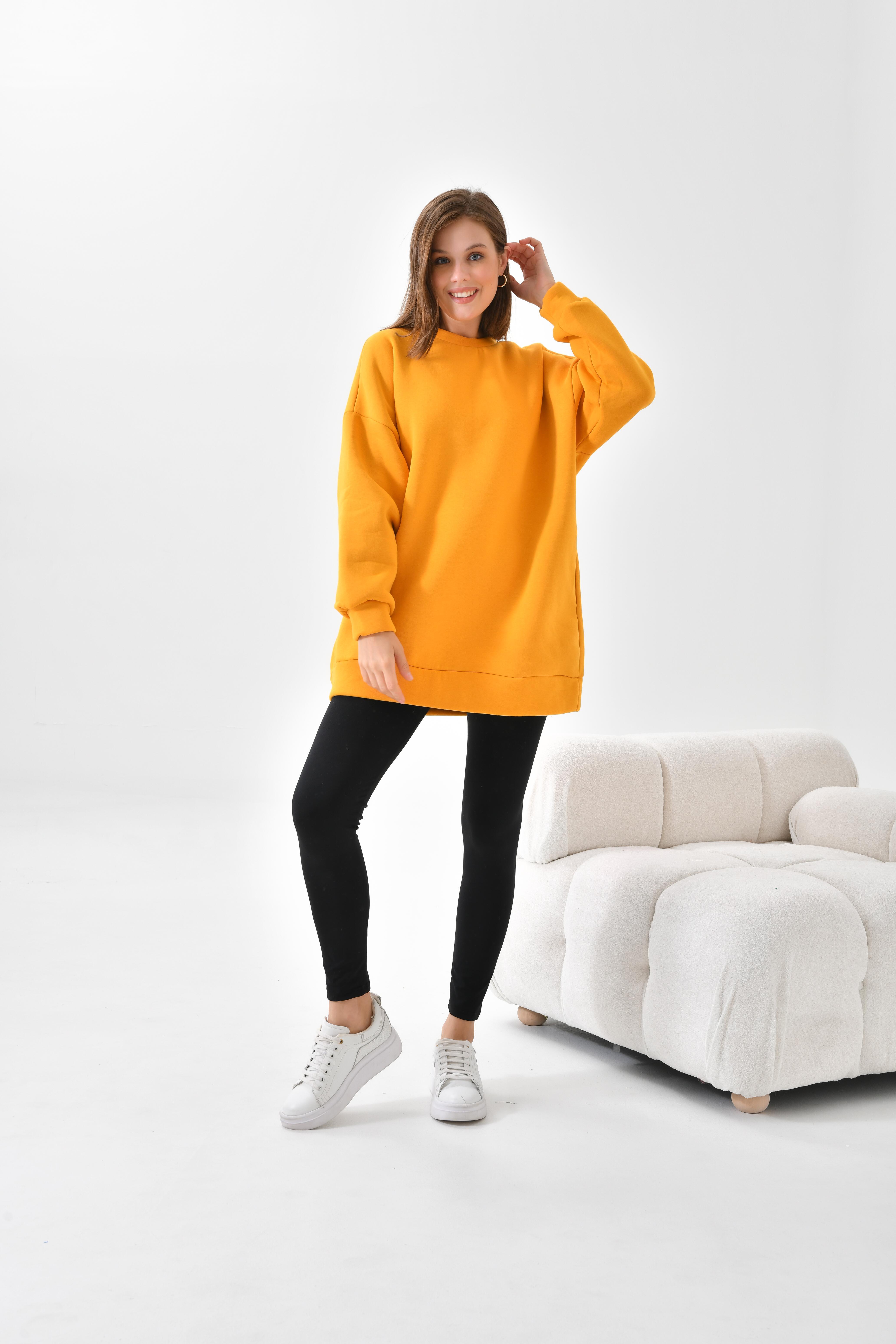 FTZ Women Kadın Oversize 3 İp Şardonlu Sweatshirt  Hardal 10001