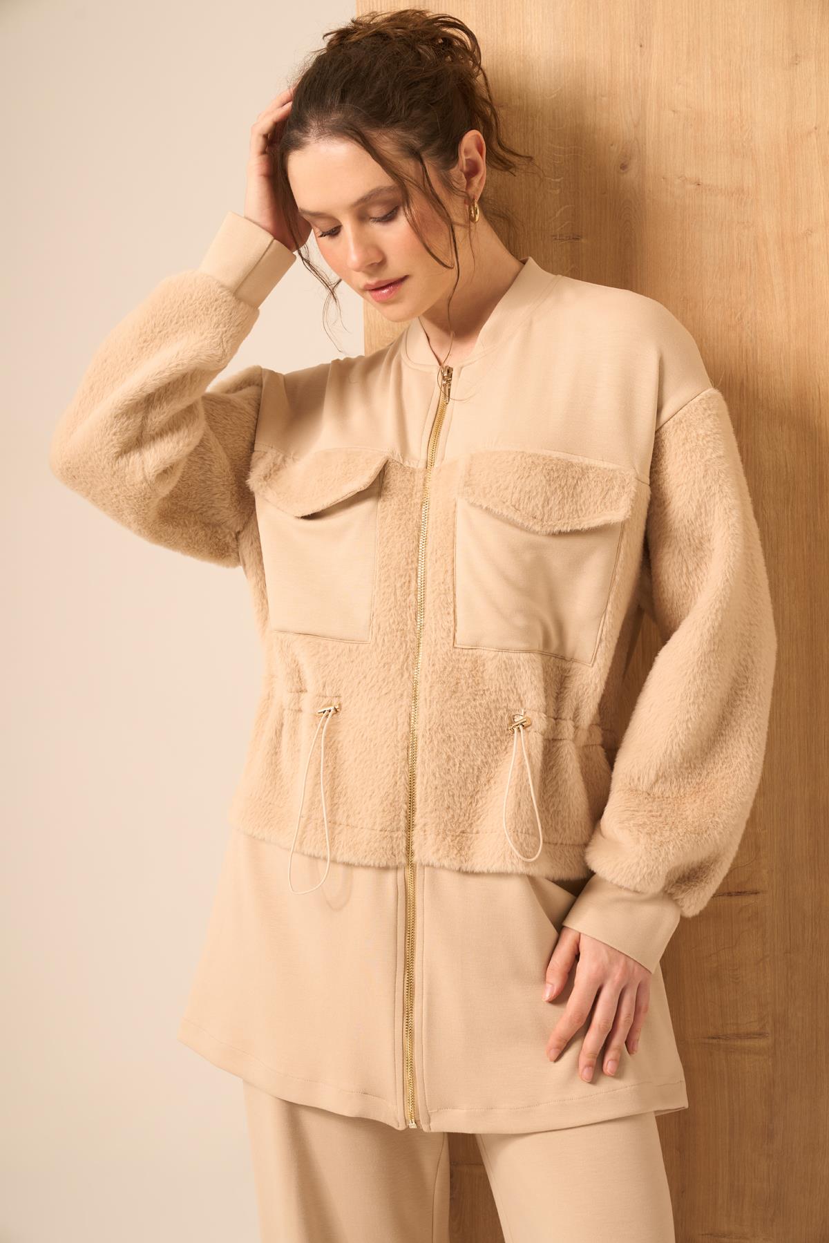 FTZ Women Kadın  Kürk detay Takım  Beige 31221
