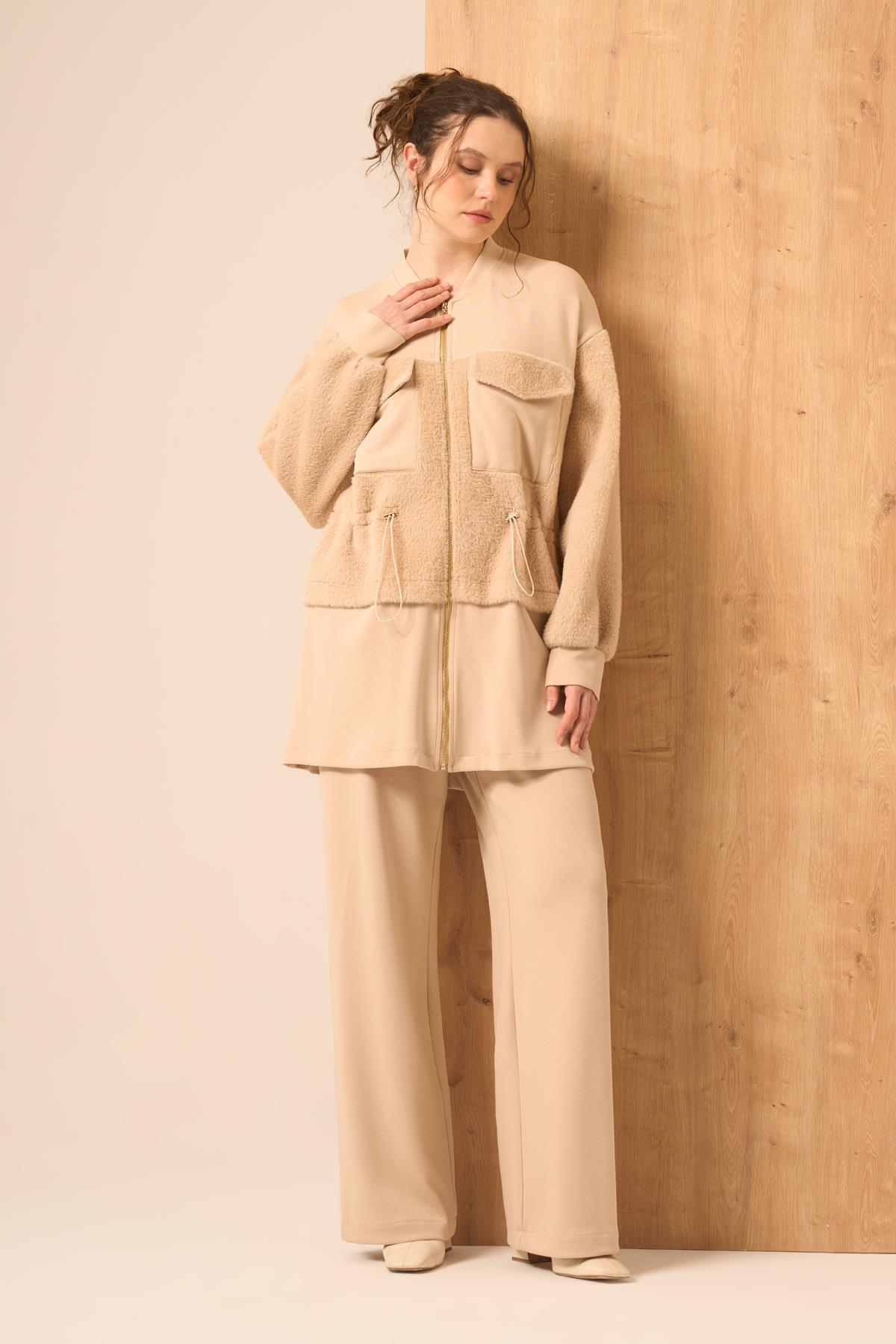 FTZ Women Kadın  Kürk detay Takım  Beige 31221