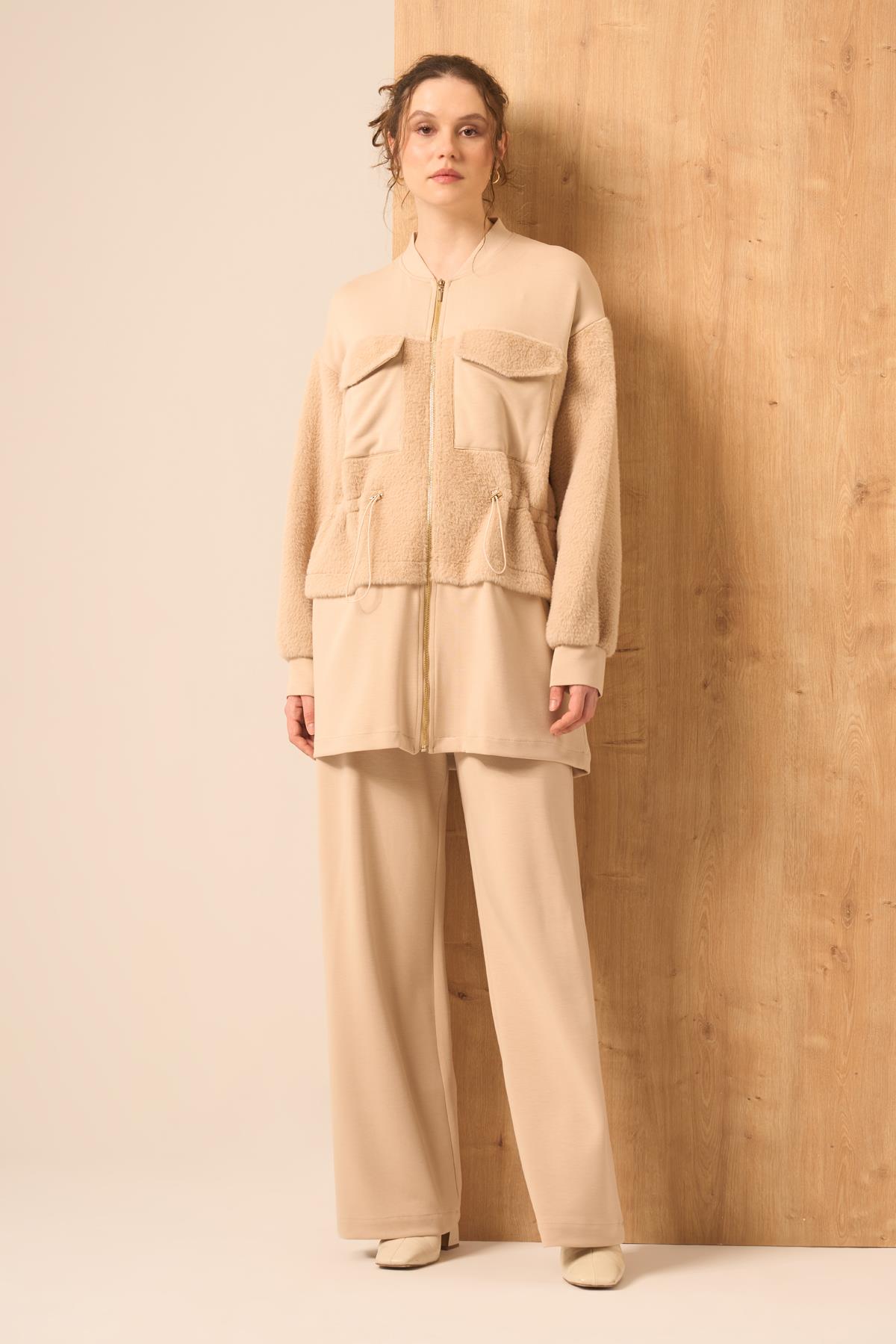 FTZ Women Kadın  Kürk detay Takım  Beige 31221