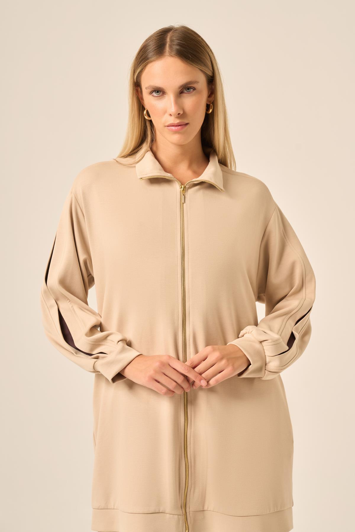 FTZ Women Kadın Kol Detaylı Pantolonlu Takım  Beige 31223