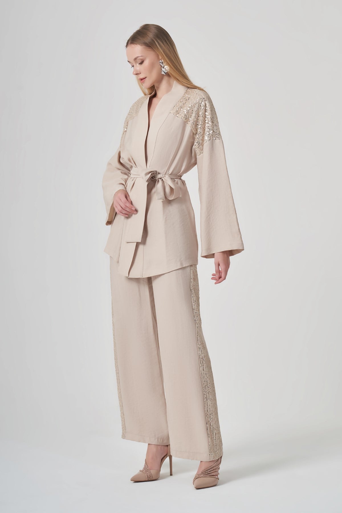 FTZ Women Kadın Payet Detay Takım  Beige 31431