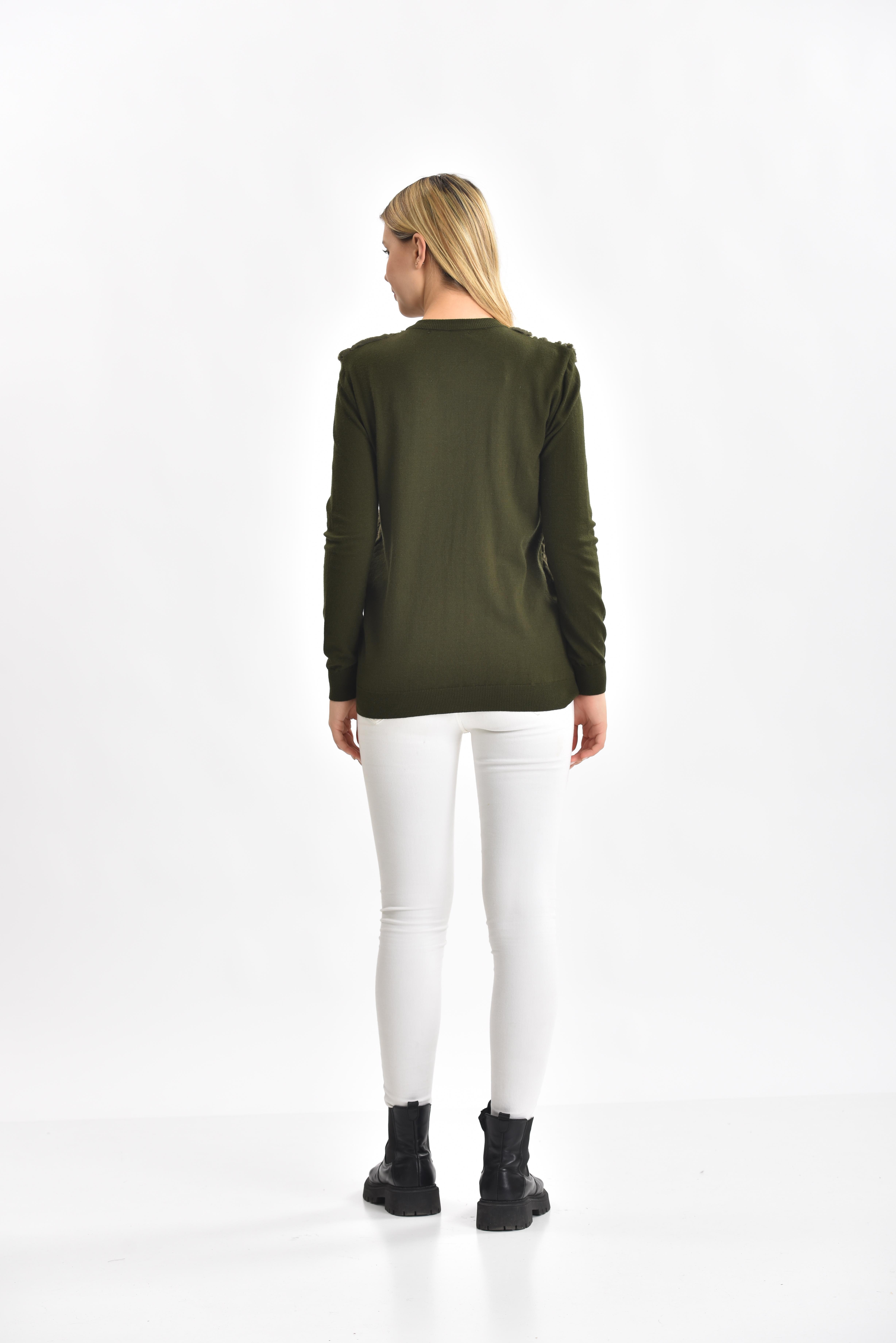 FTZ Women Kadın Peluş Fermuarlı hırka  Haki 21-1363