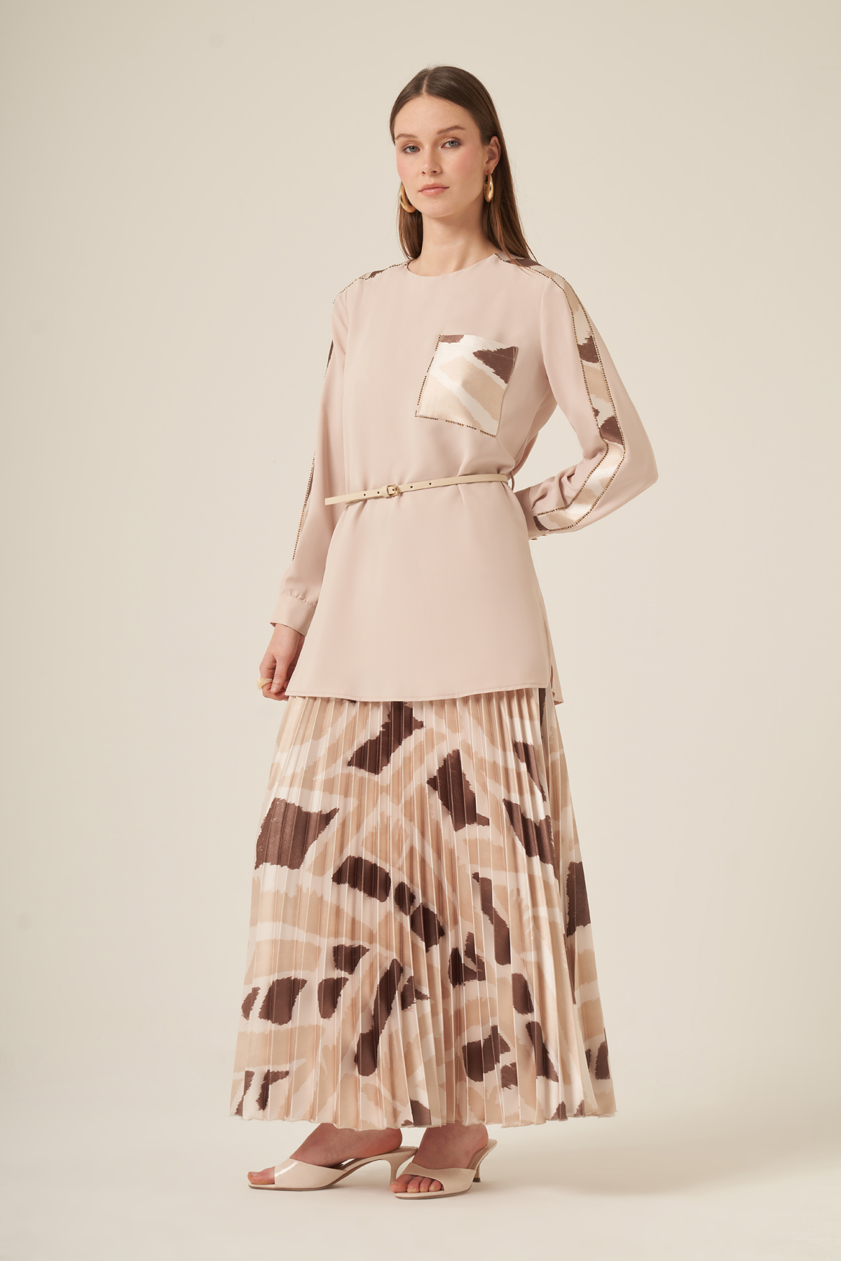 FTZ Women Kadın Plise Etekli Takım  Beige 31309