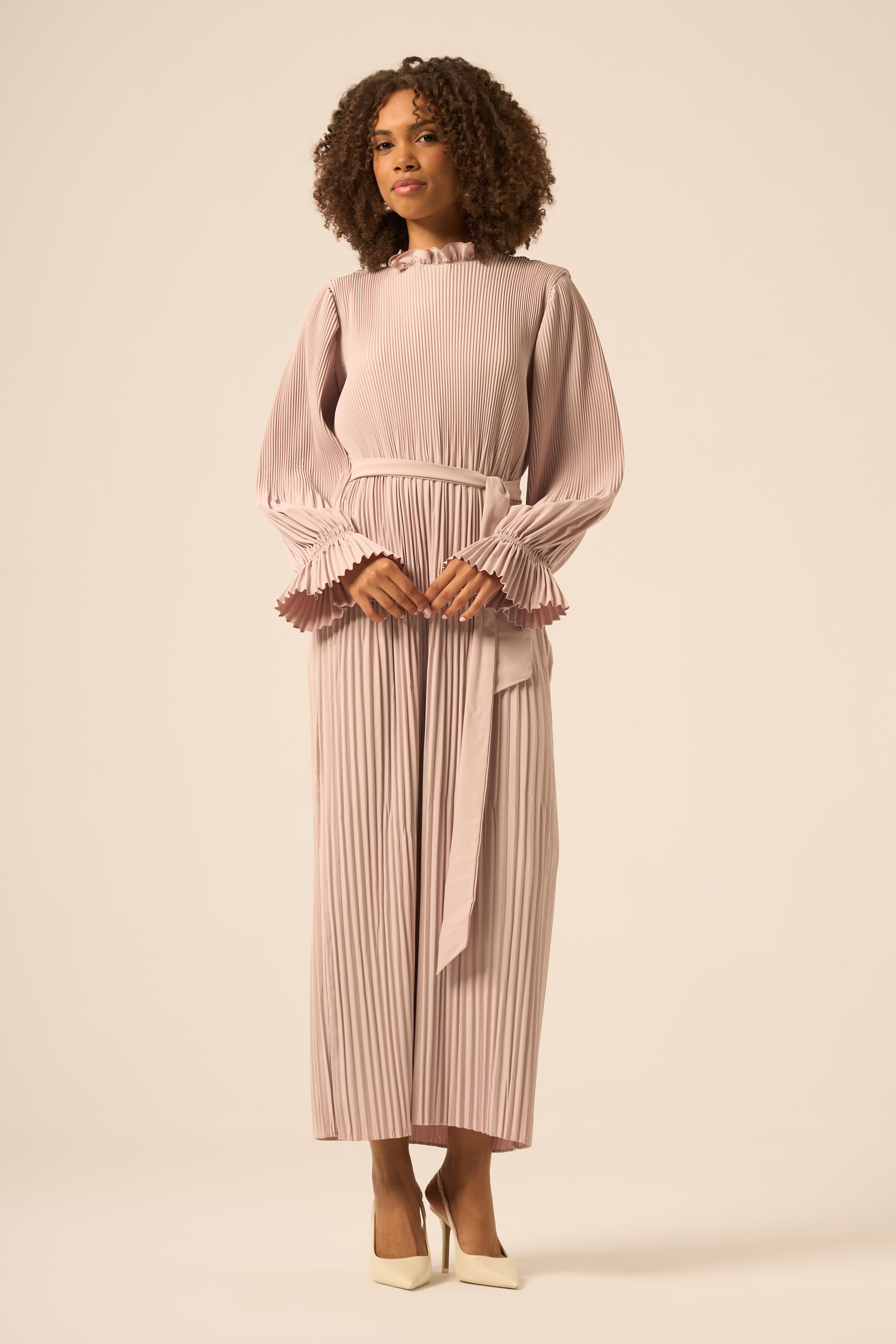 FTZ Women Kadın Plise Şifon Elbise  Beige 31019