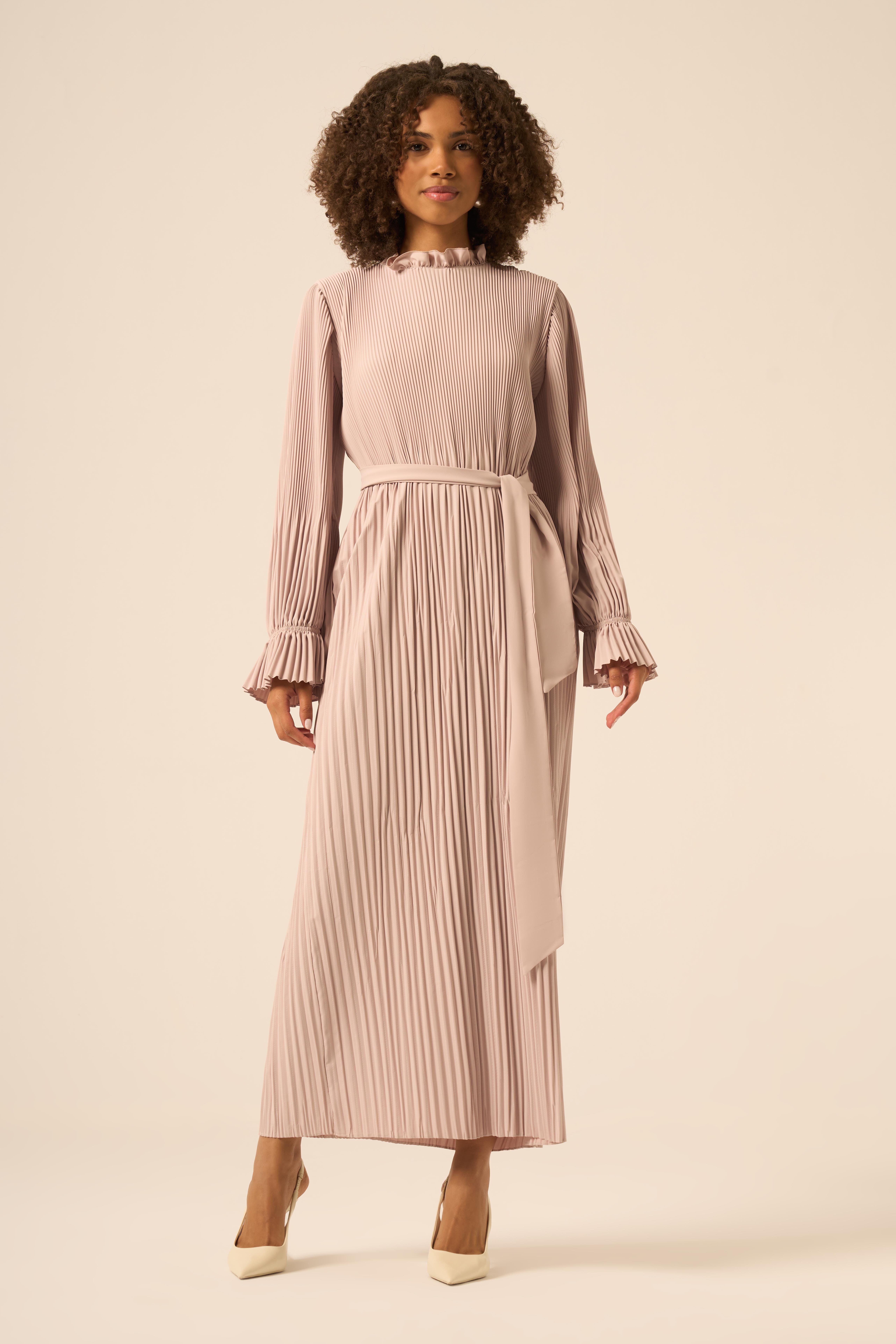 FTZ Women Kadın Plise Şifon Elbise  Beige 31019