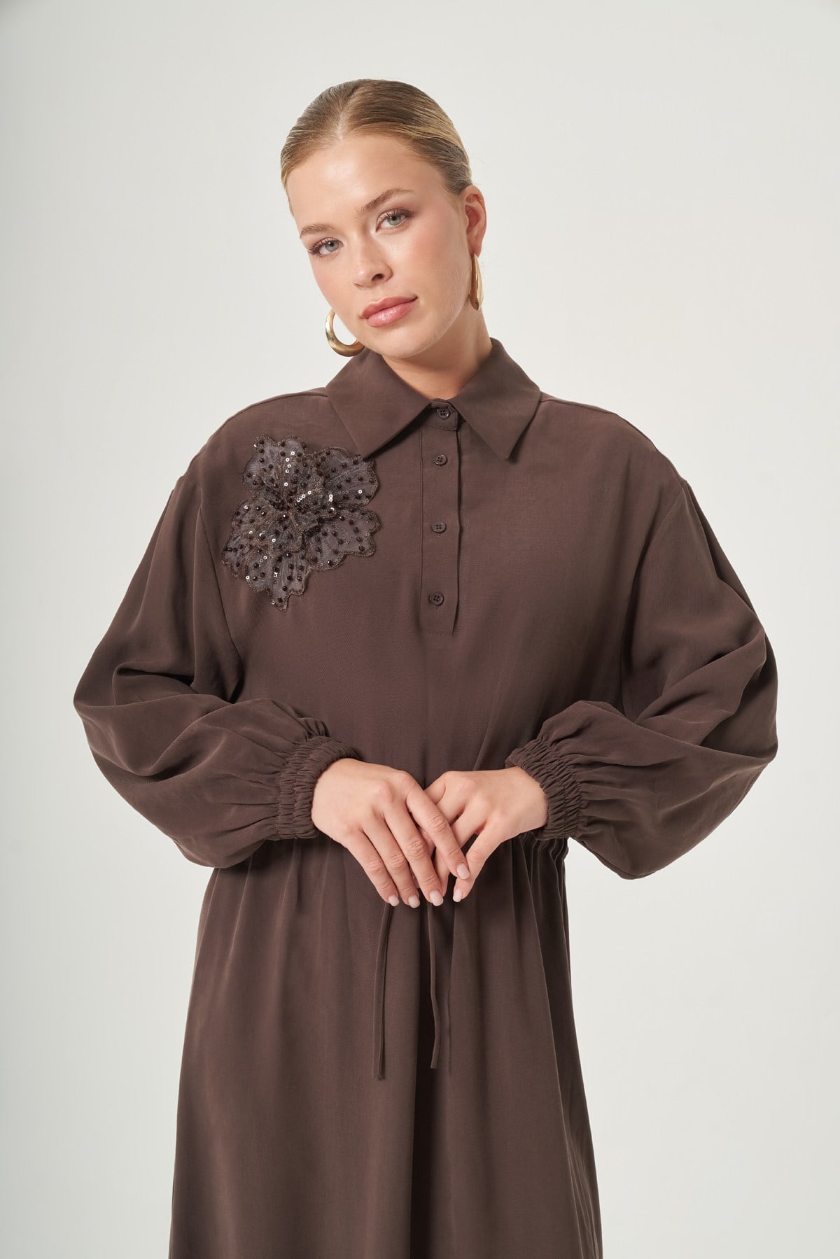 FTZ Women Kadın Rahat Kalıp Elbise  Kahve 31556