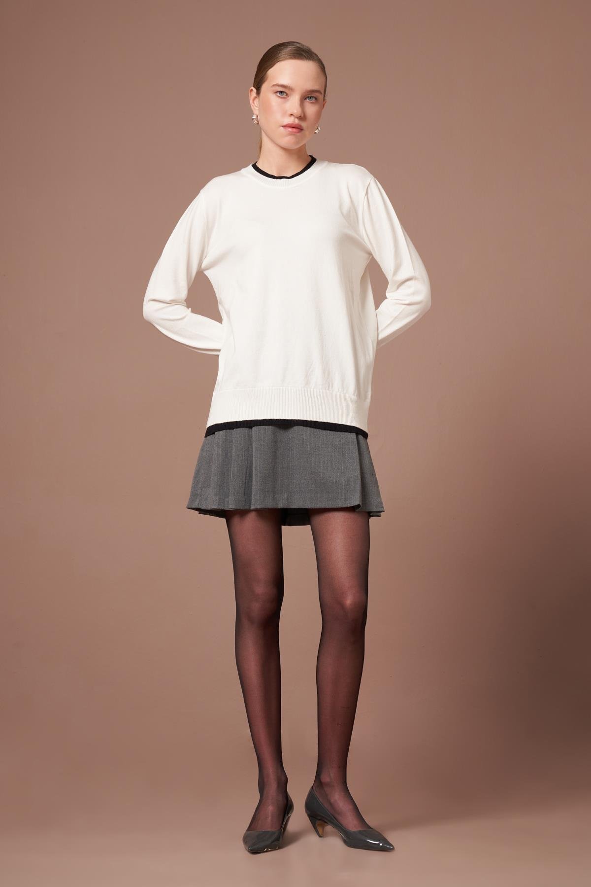 FTZ Women Kadın Ribana Detaylı Kazak  Ekru 25290