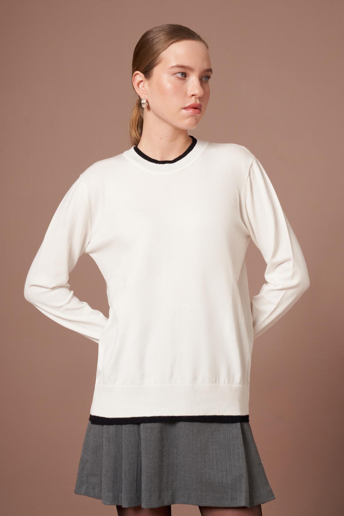 FTZ Women Kadın Ribana Detaylı Kazak  Ekru 25290