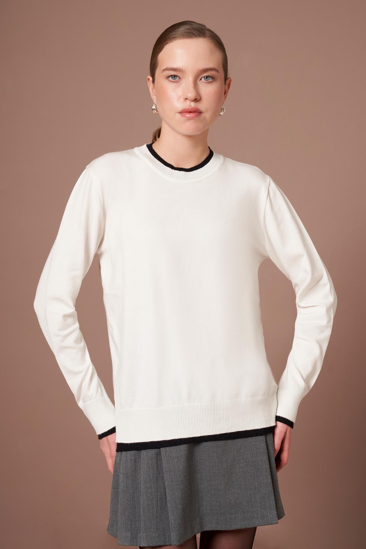 FTZ Women Kadın Ribana Detaylı Kazak  Ekru 25290