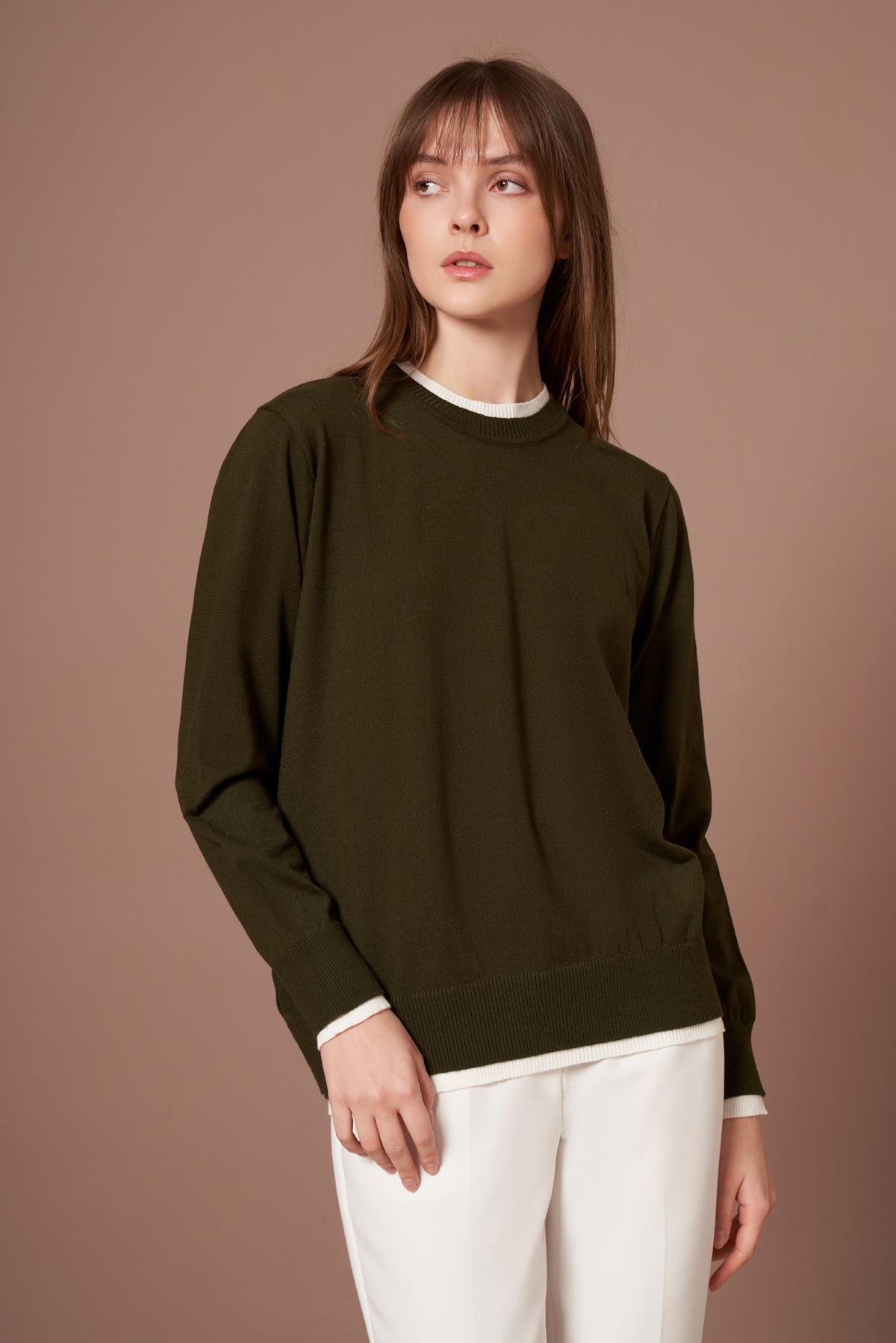 FTZ Women Kadın Ribana Detaylı Kazak  Haki 25290