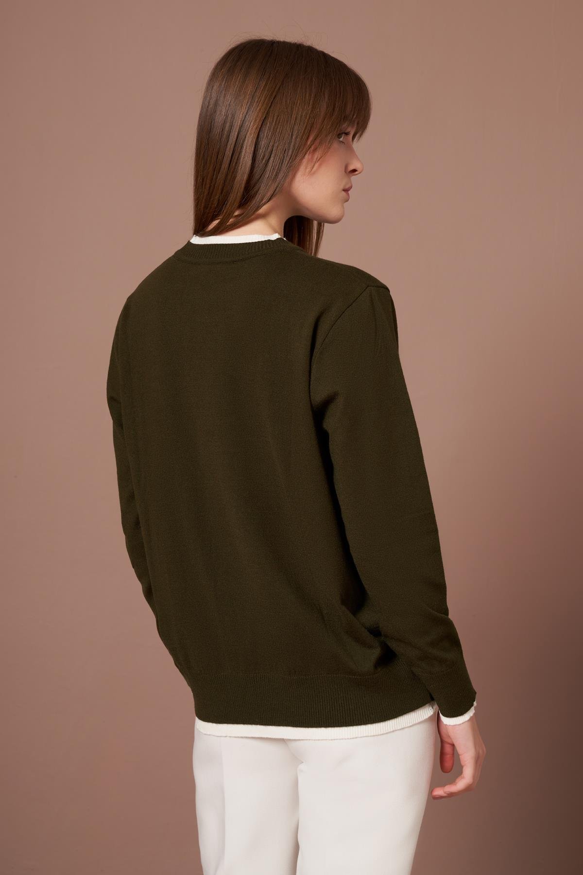 FTZ Women Kadın Ribana Detaylı Kazak  Haki 25290