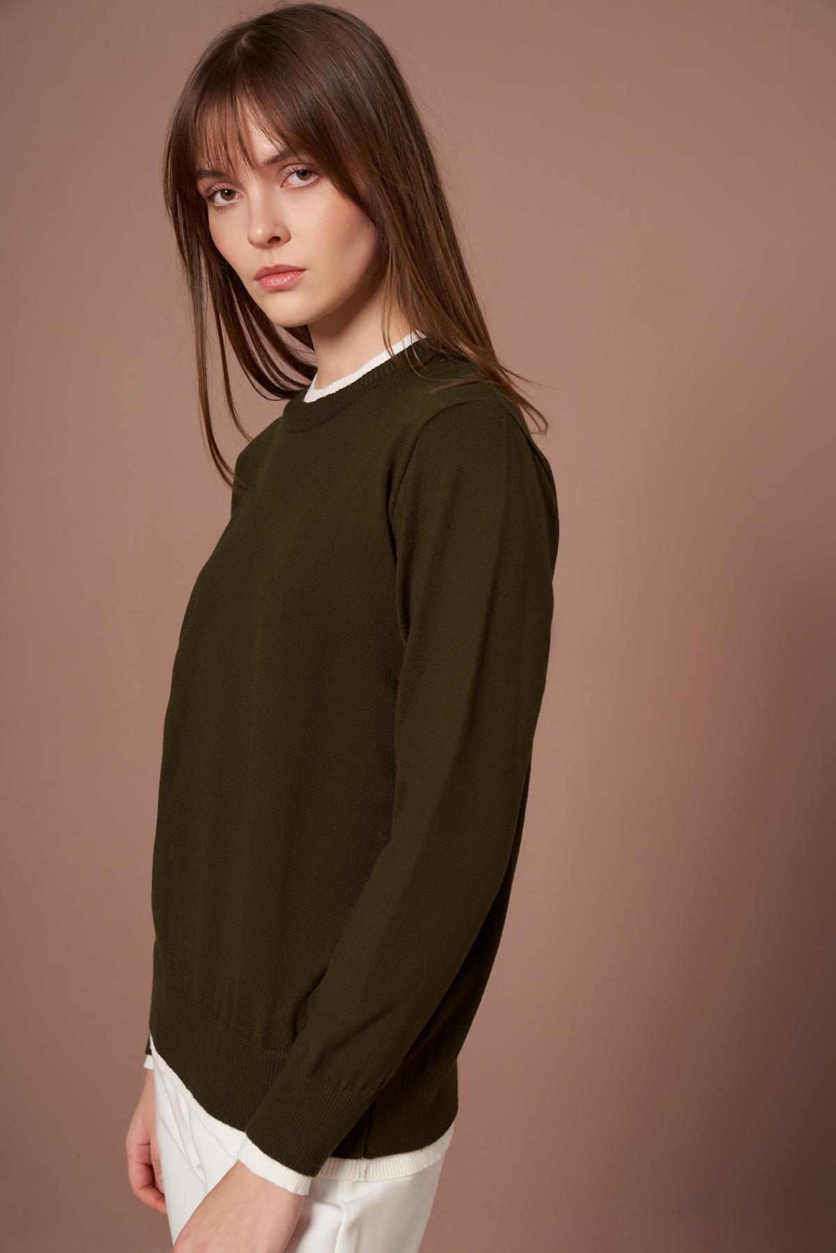 FTZ Women Kadın Ribana Detaylı Kazak  Haki 25290