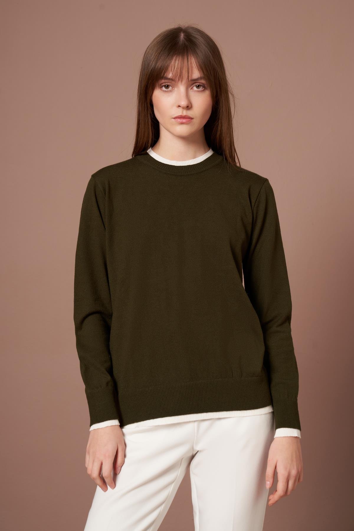 FTZ Women Kadın Ribana Detaylı Kazak  Haki 25290