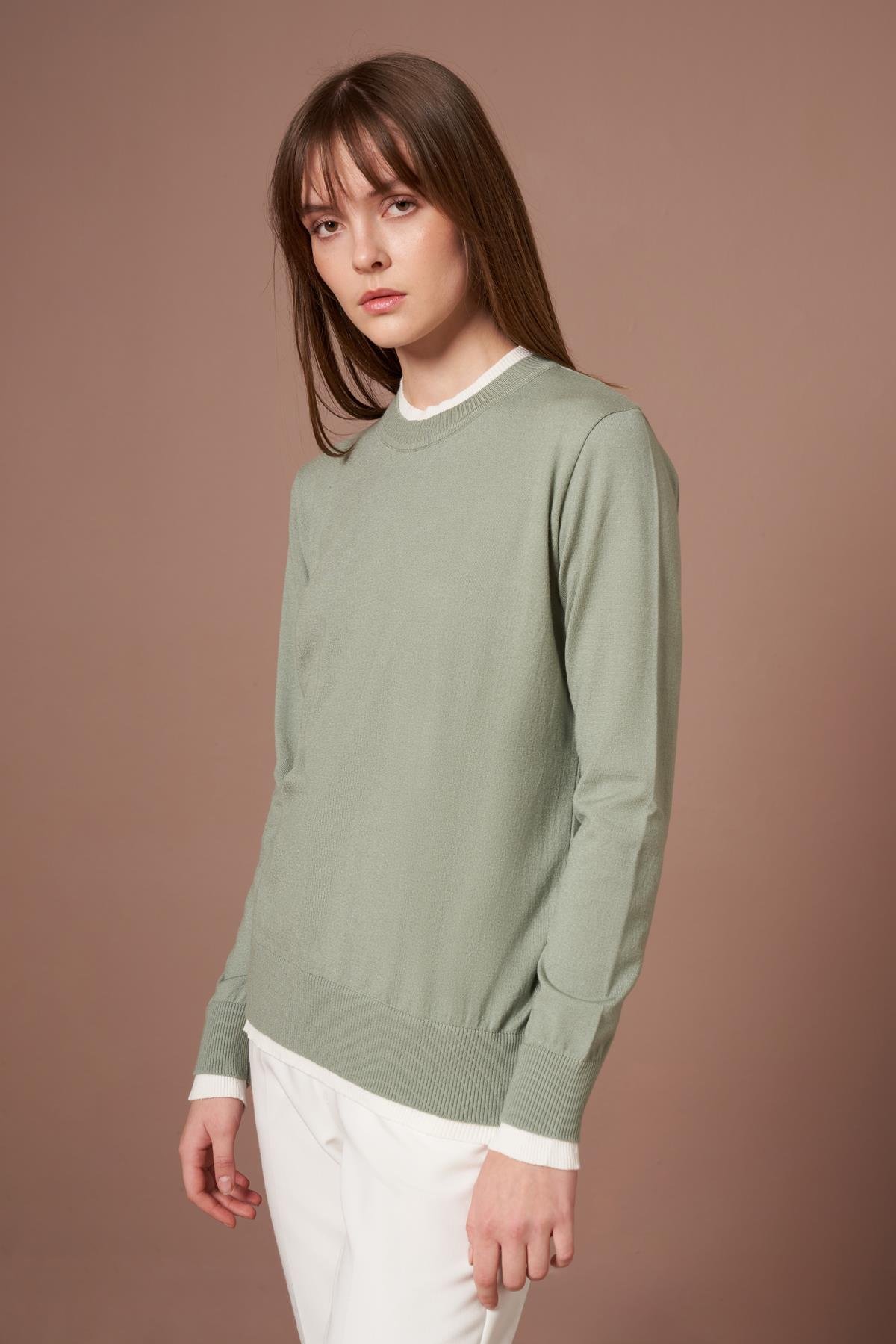 FTZ Women Kadın Ribana Detaylı Kazak  Mint 25290