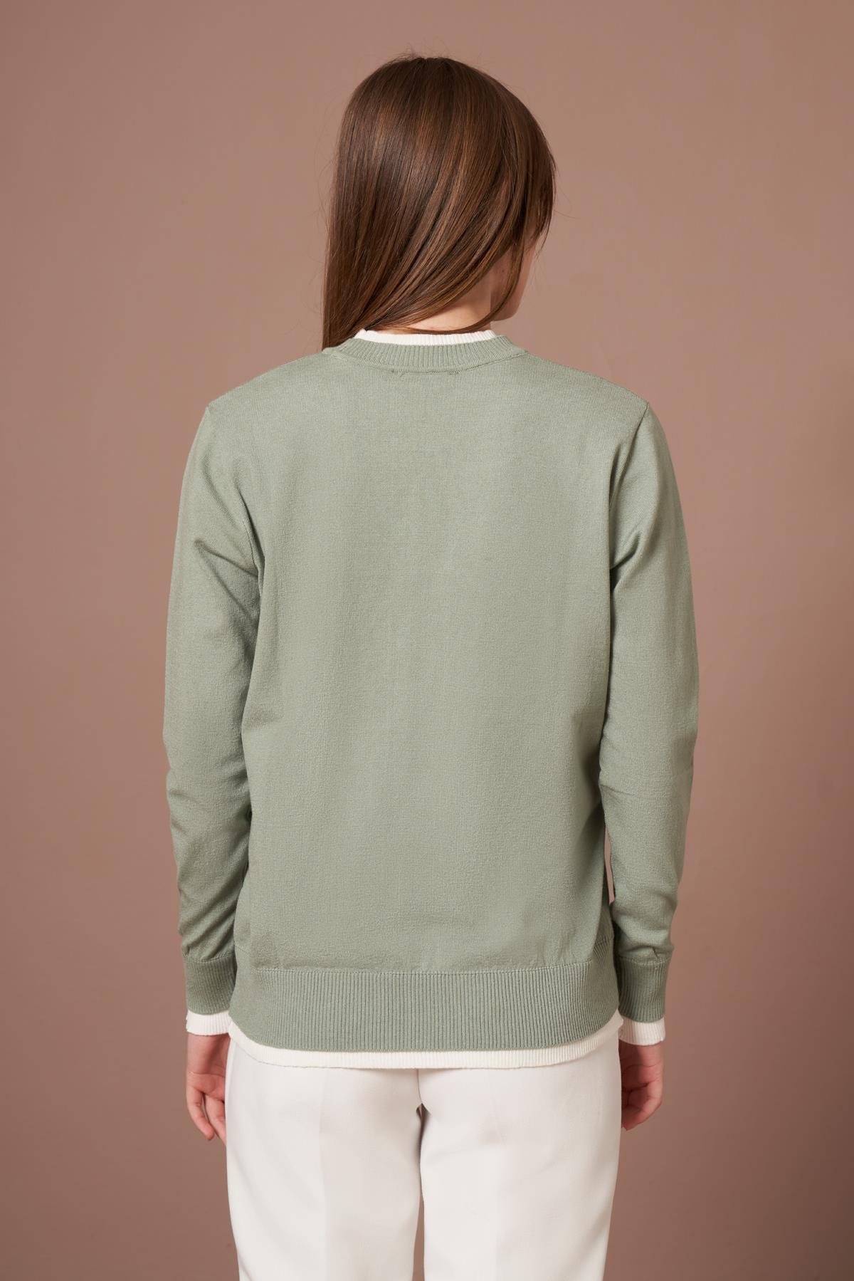 FTZ Women Kadın Ribana Detaylı Kazak  Mint 25290