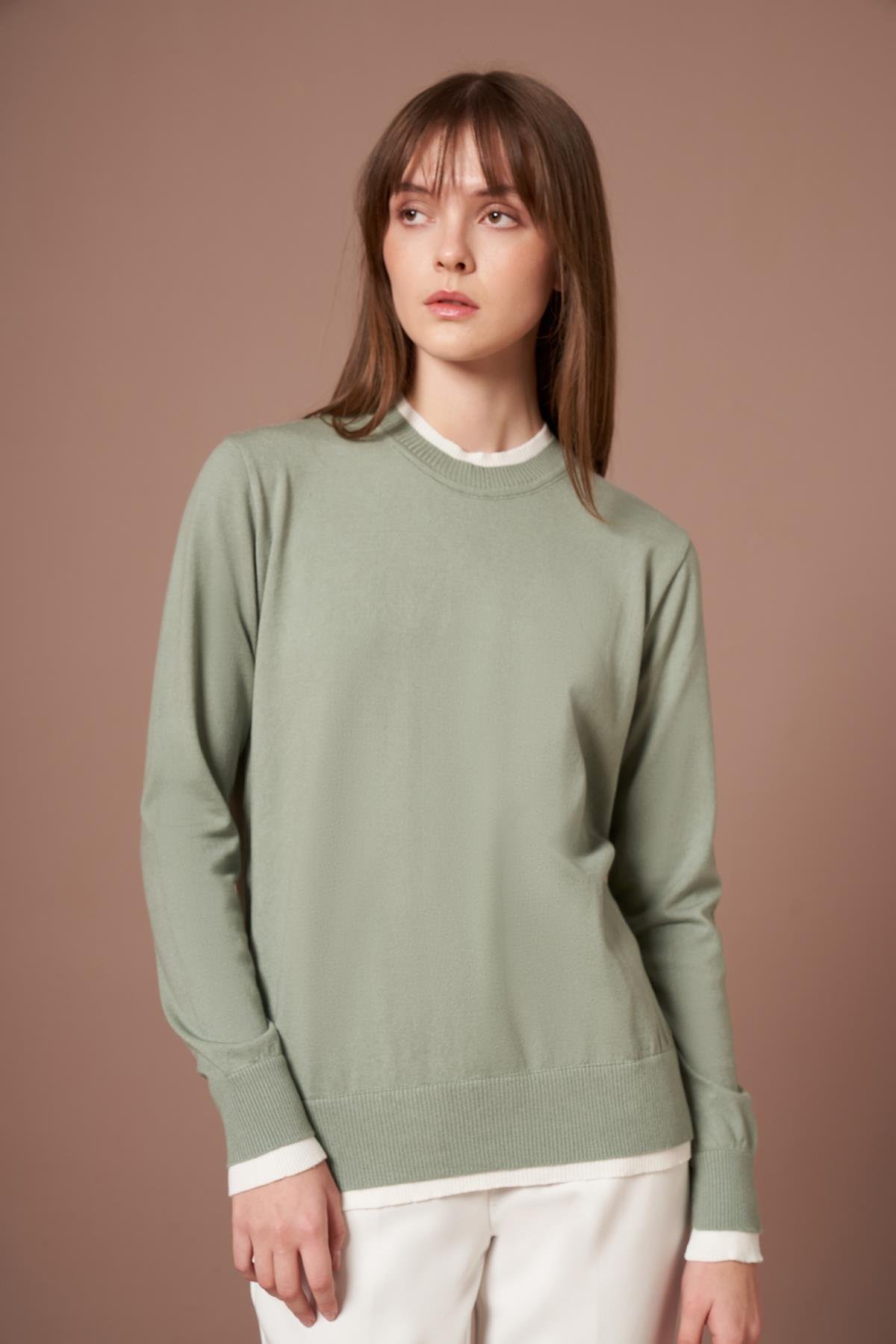 FTZ Women Kadın Ribana Detaylı Kazak  Mint 25290