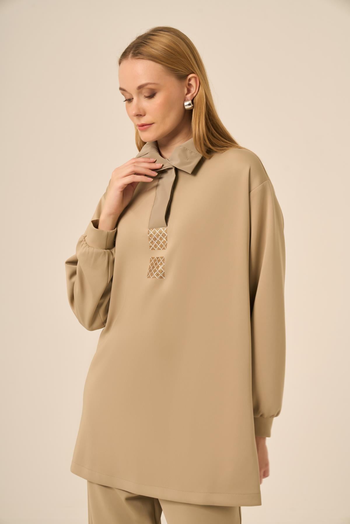 FTZ Women Kadın Scuba Spandex Takım  Beige 31278