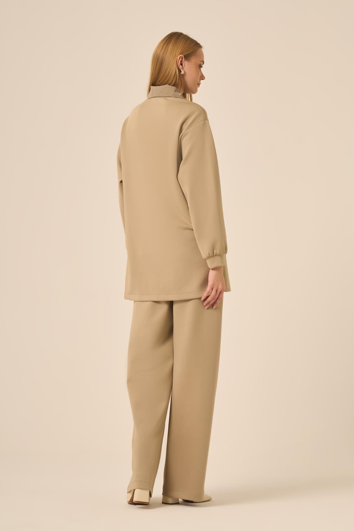 FTZ Women Kadın Scuba Spandex Takım  Beige 31278