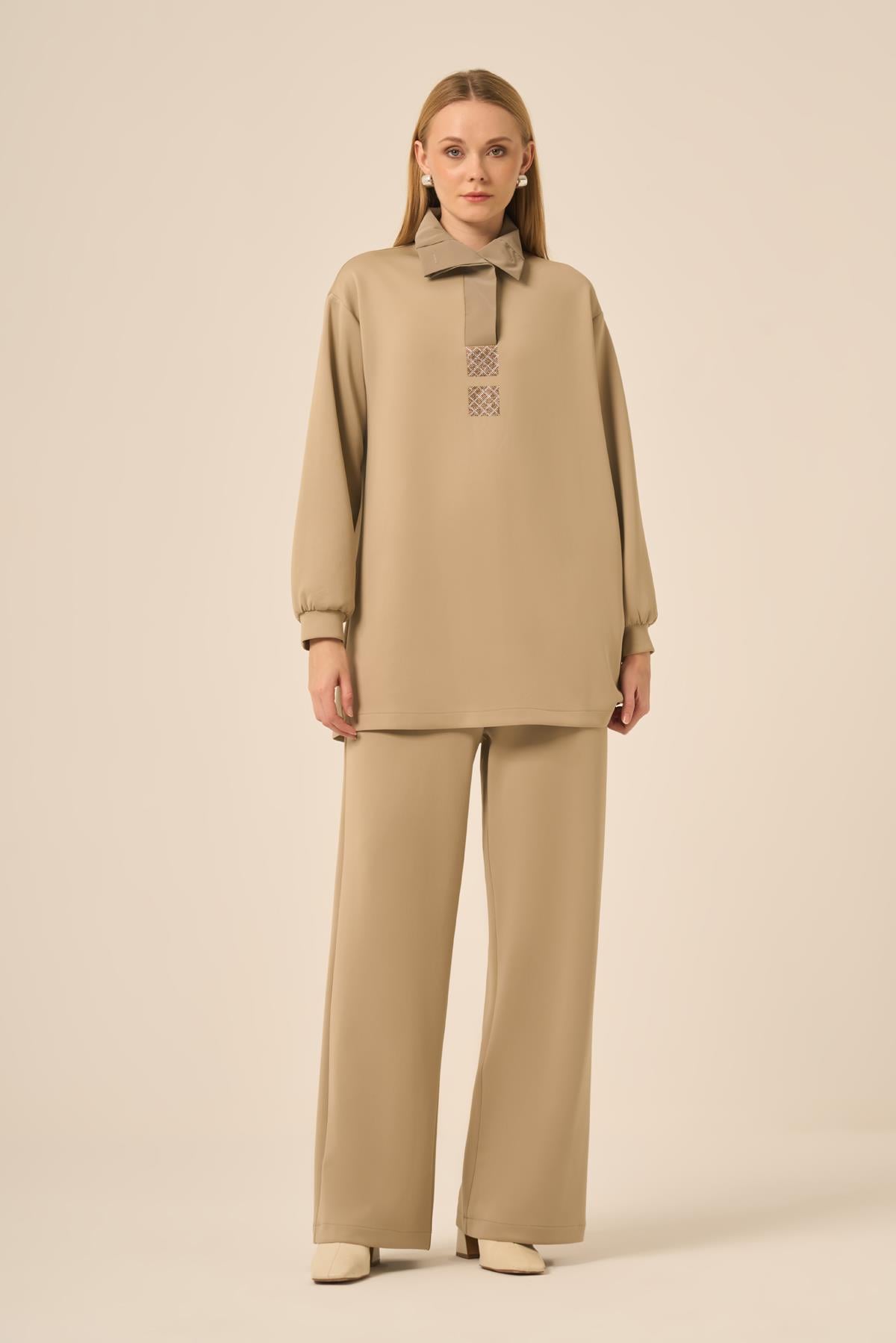 FTZ Women Kadın Scuba Spandex Takım  Beige 31278