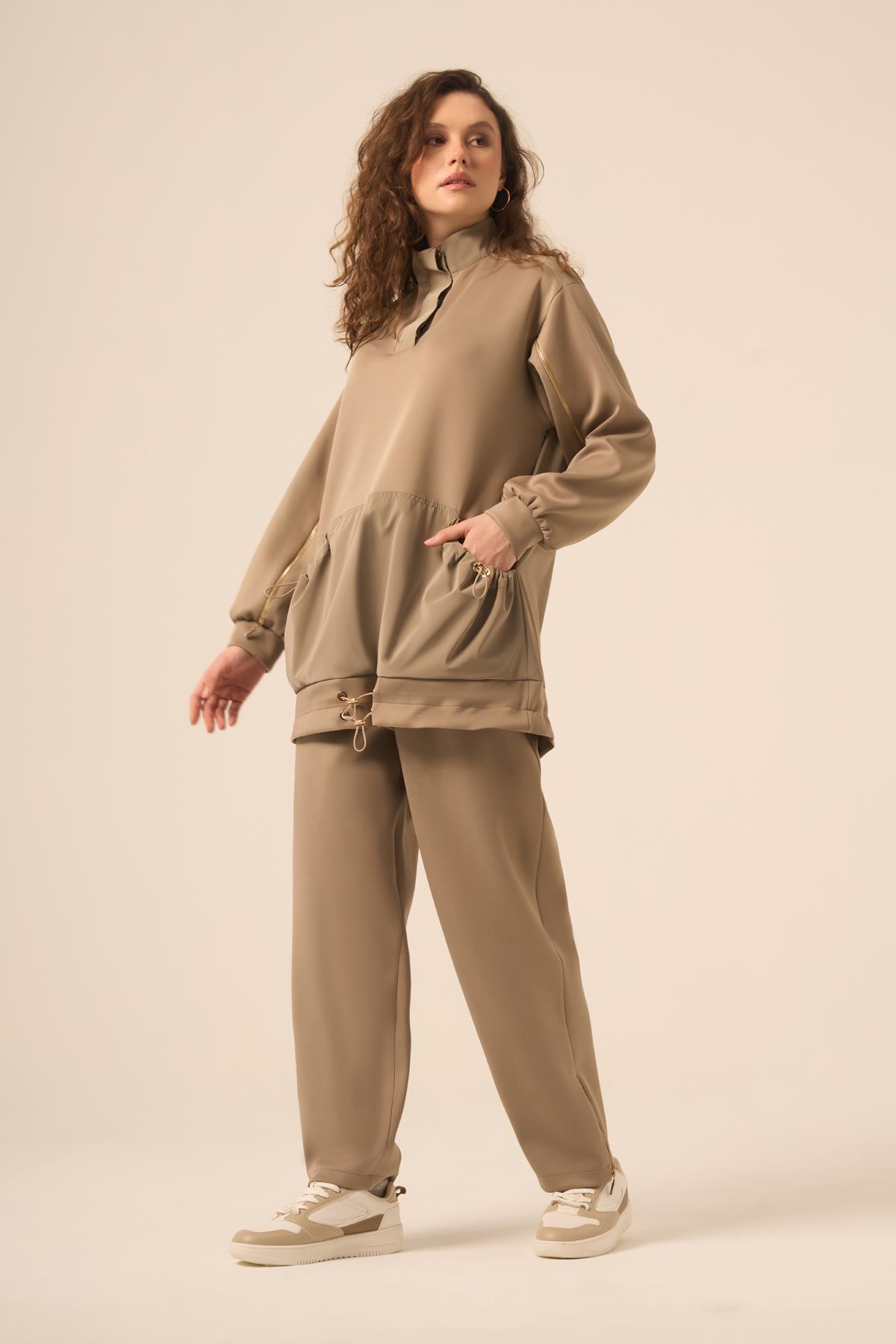 FTZ Women Kadın Scuba Spandex Takım  Beige 31266