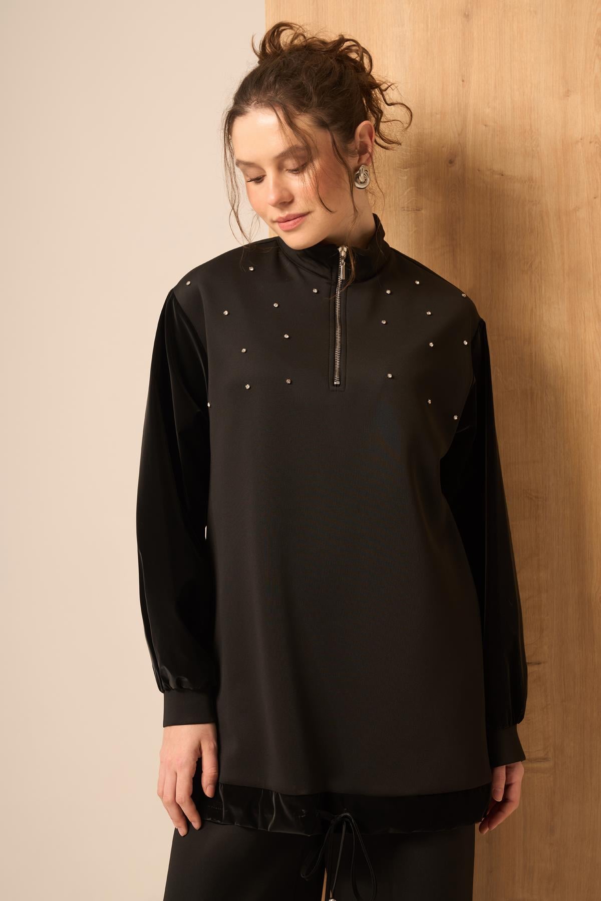 FTZ Women Kadın Rahat Kalıp Scuba Spandex Takım  Siyah 31257