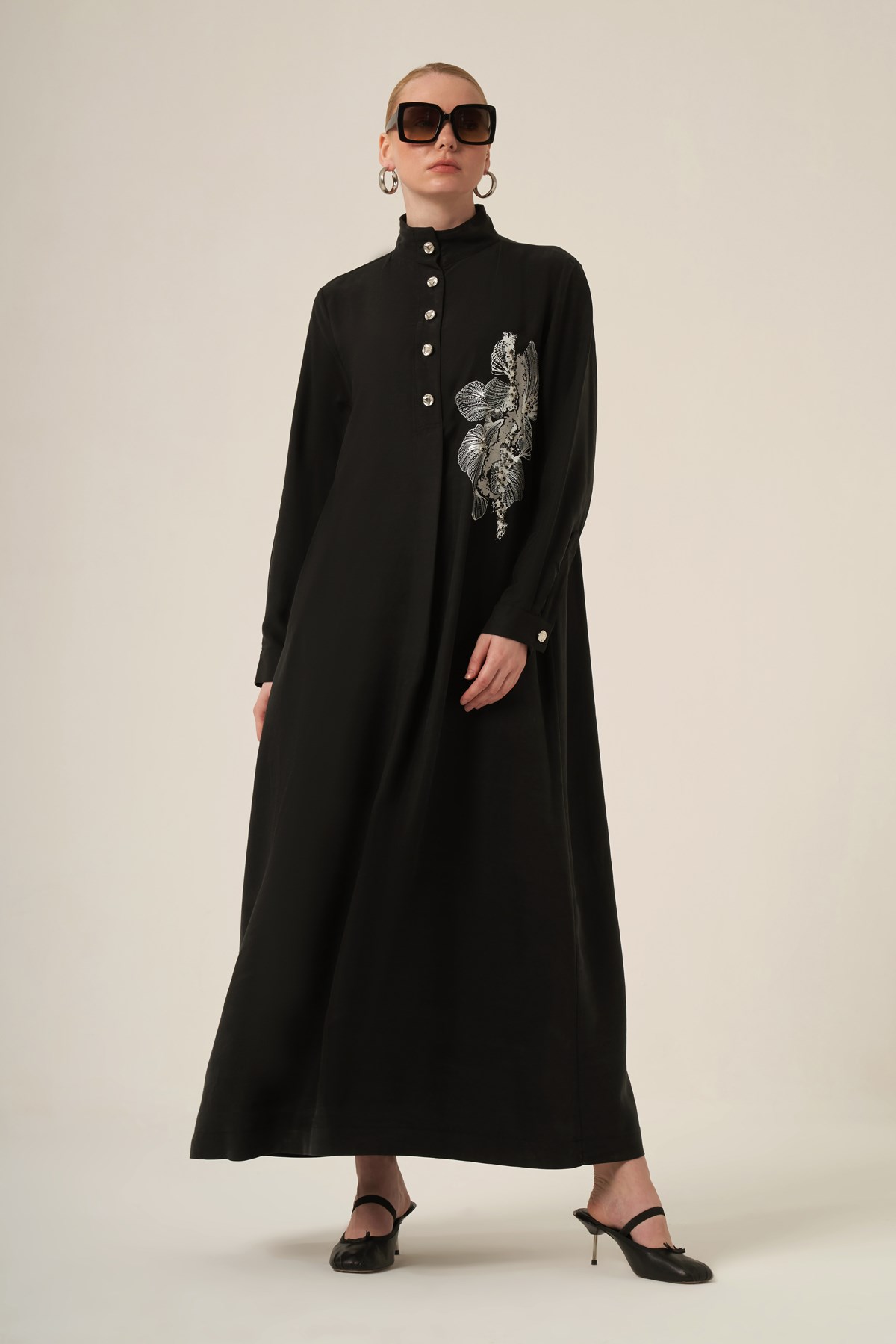 FTZ Women Kadın Oversize İşlemeli Elbise  Siyah 31336
