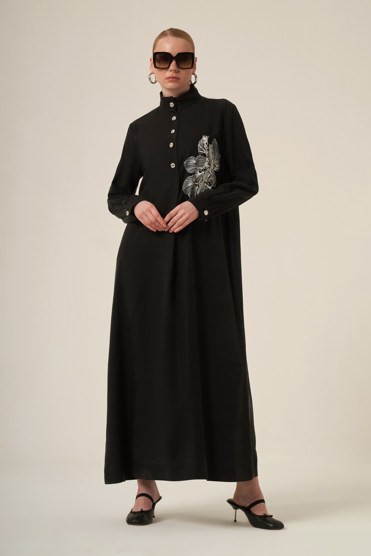 FTZ Women Kadın Oversize İşlemeli Elbise  Siyah 31336