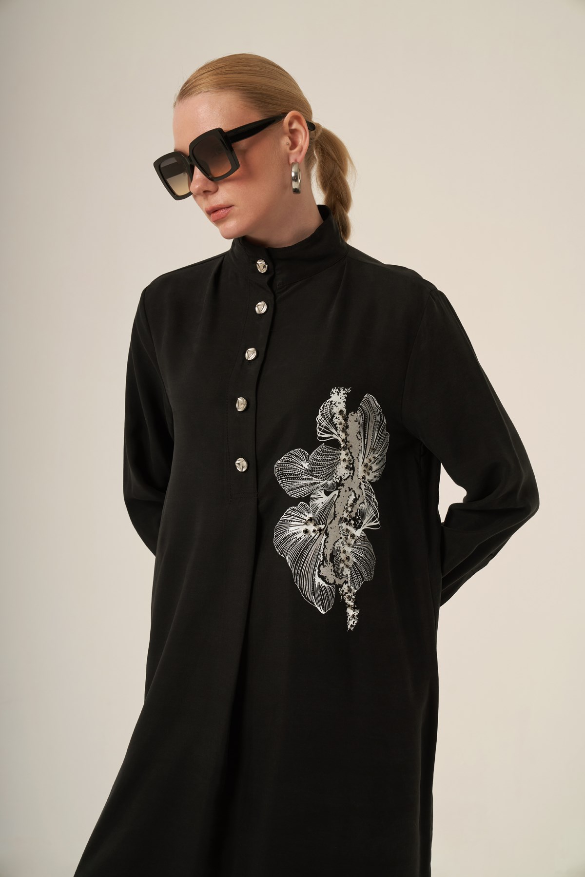 FTZ Women Kadın Oversize İşlemeli Elbise  Siyah 31336