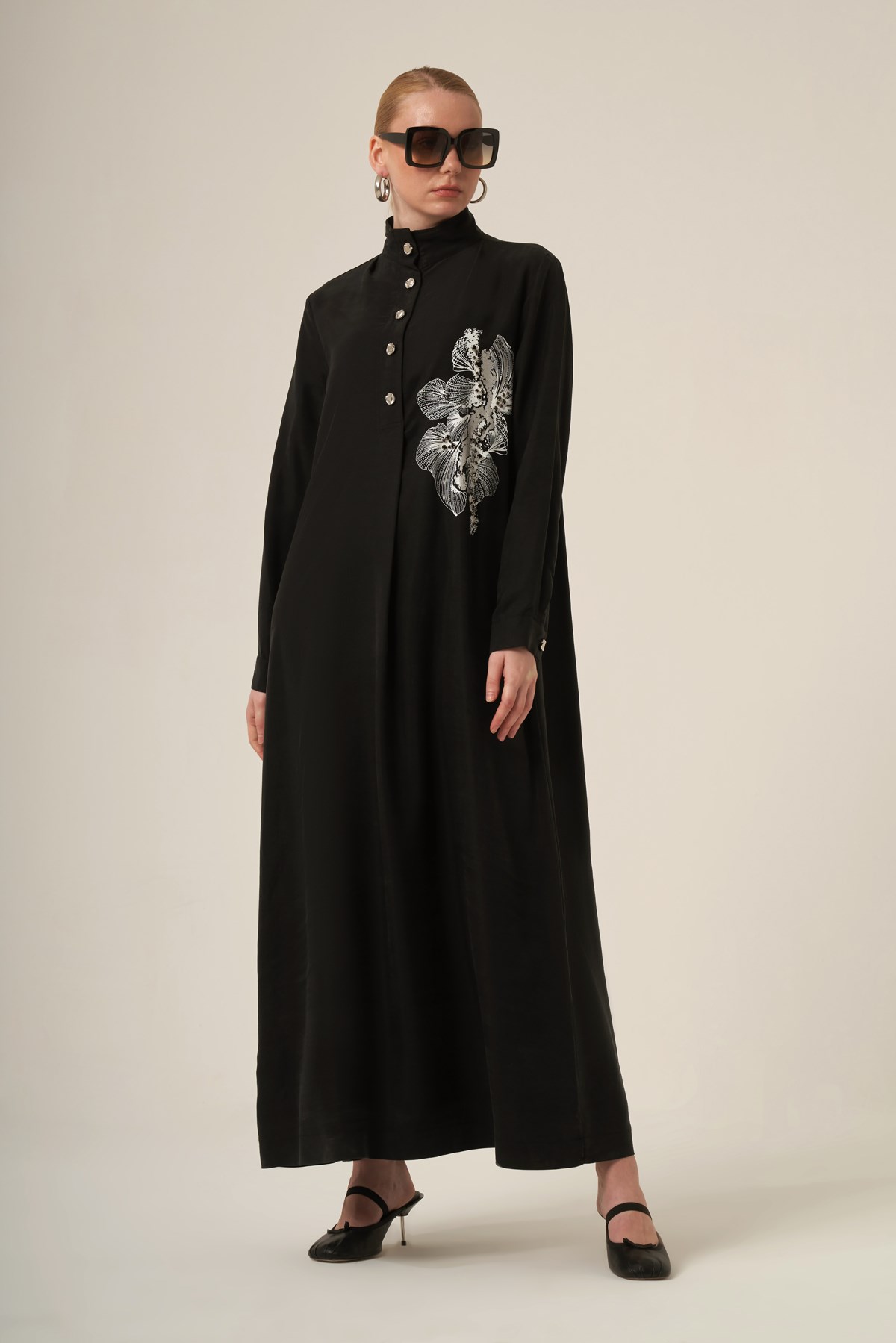 FTZ Women Kadın Oversize İşlemeli Elbise  Siyah 31336