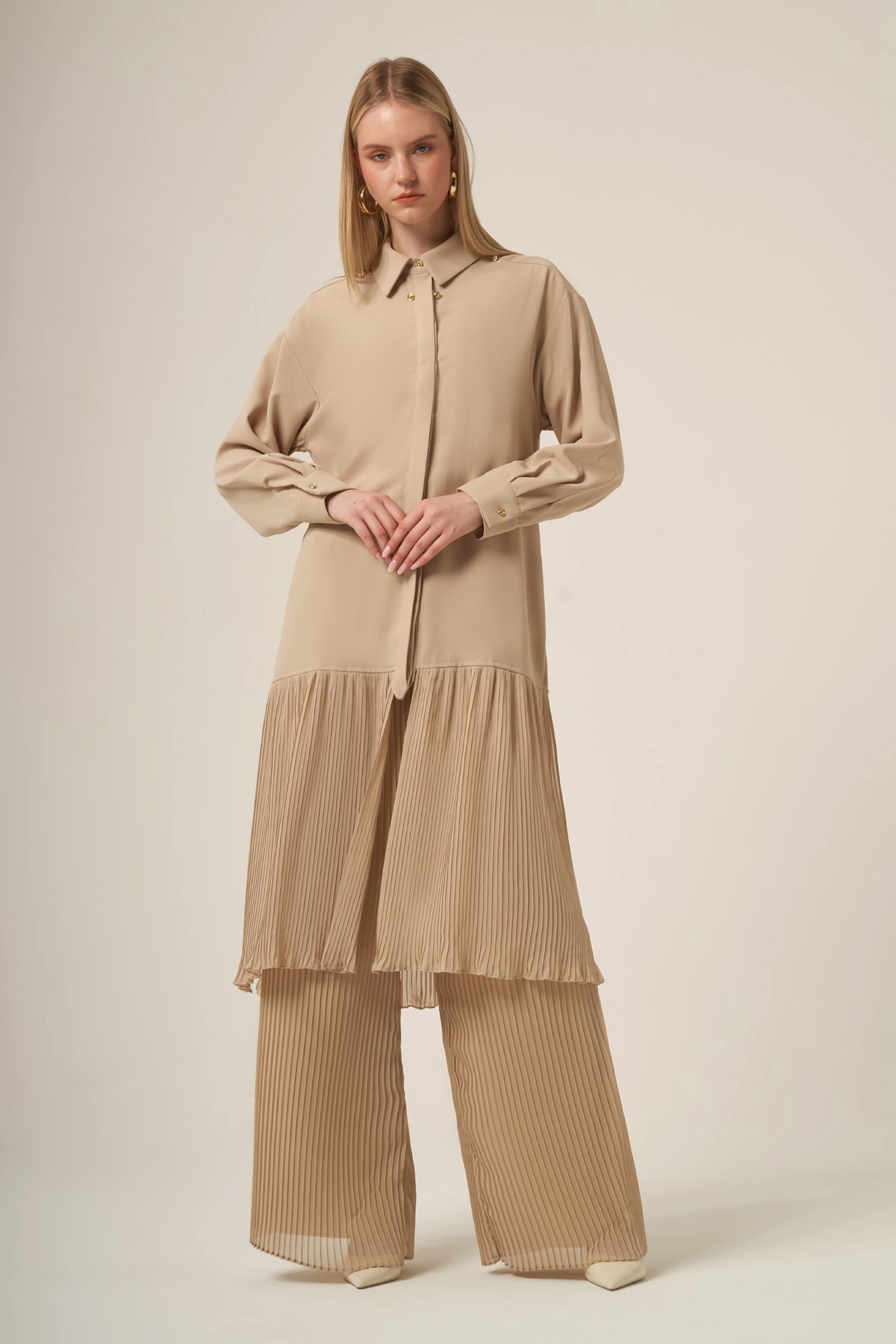 FTZ Women Kadın Şifon Detay Takım  Beige 31331