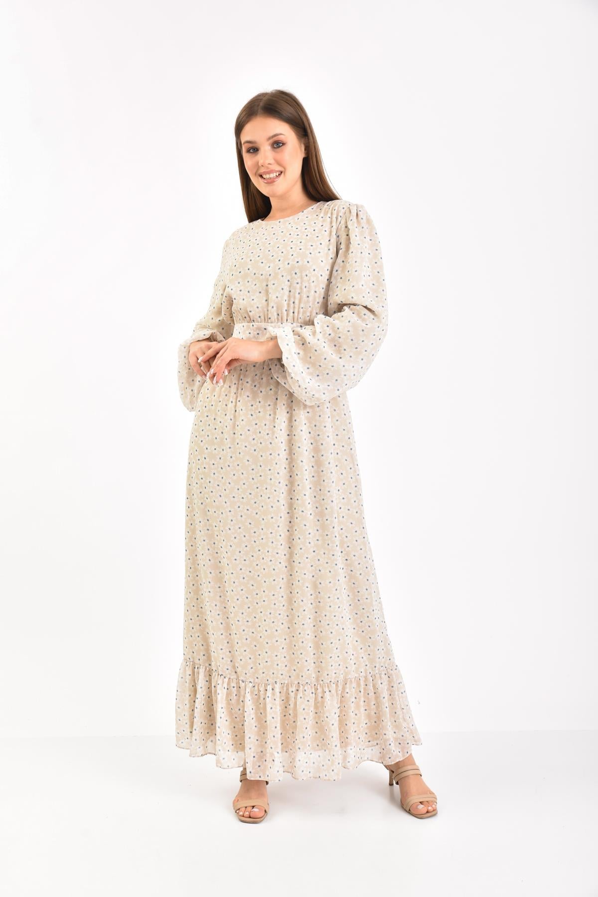 FTZ Women Kadın Şifon Elbise  Beige 30043