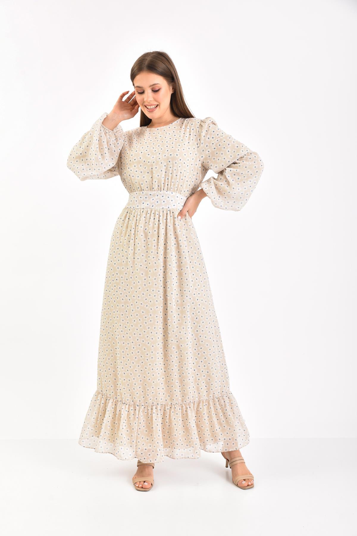 FTZ Women Kadın Şifon Elbise  Beige 30043