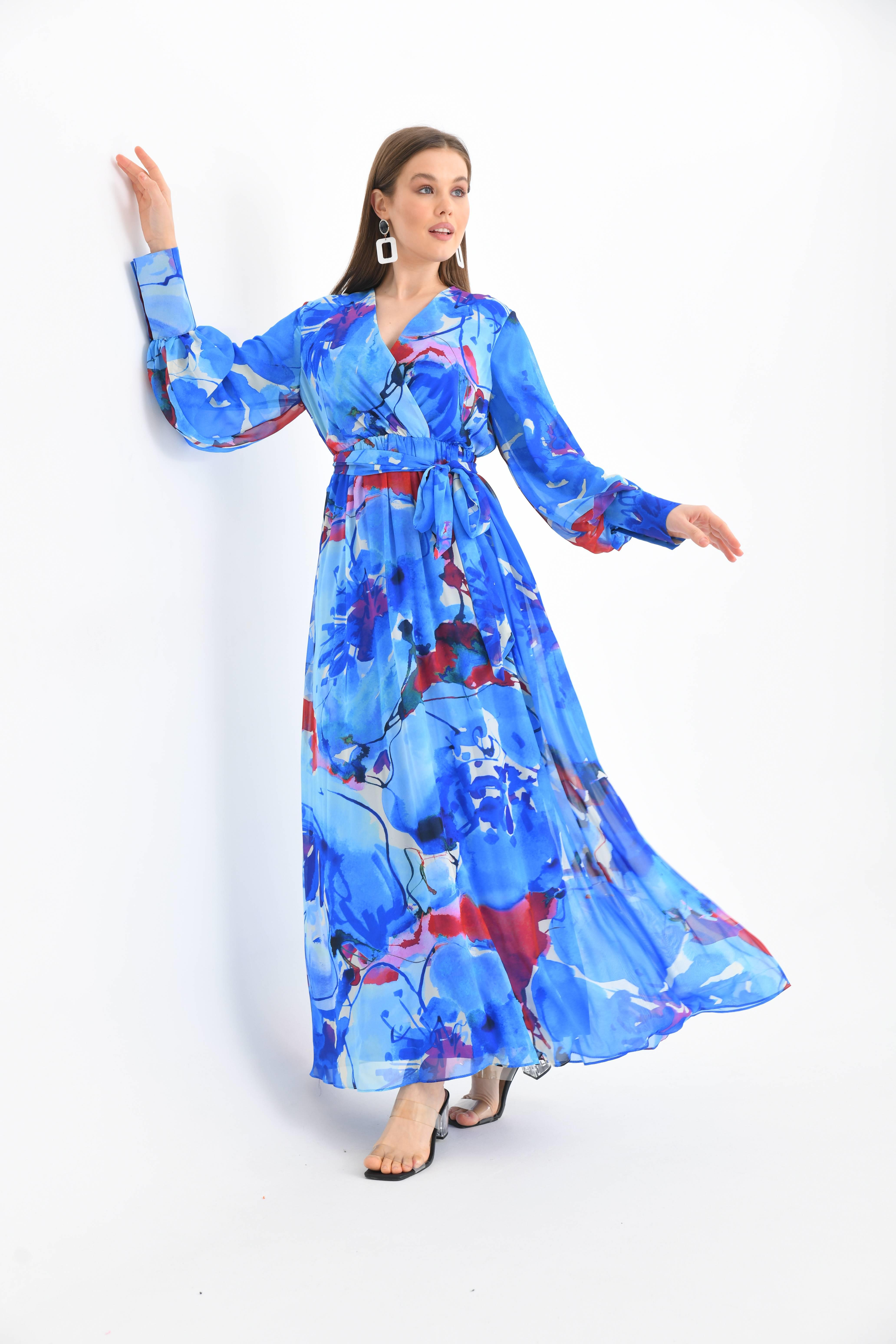 FTZ Women Kadın Şifon Elbise  Mavi 30405