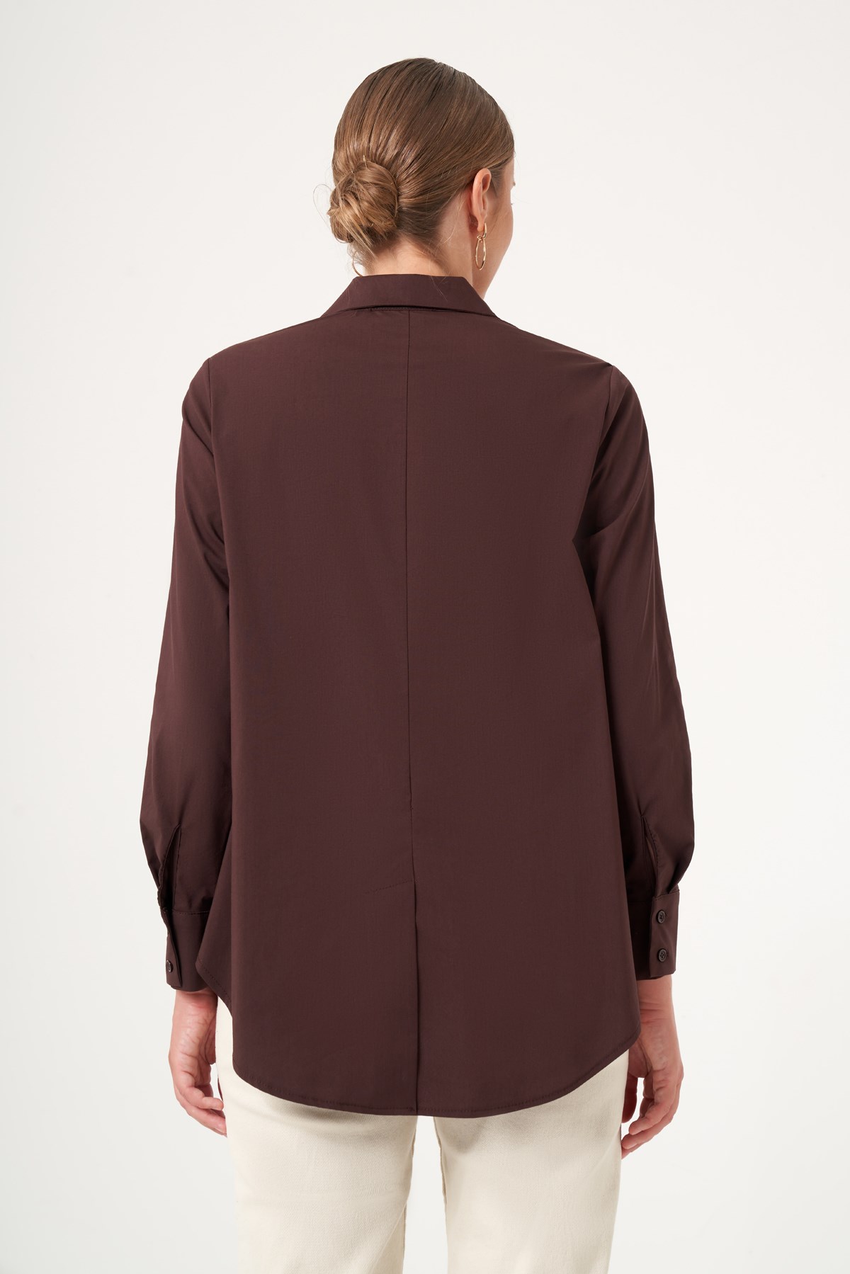 FTZ Women Kadın Taş Detay Poplin Gömlek  Kahve 31509