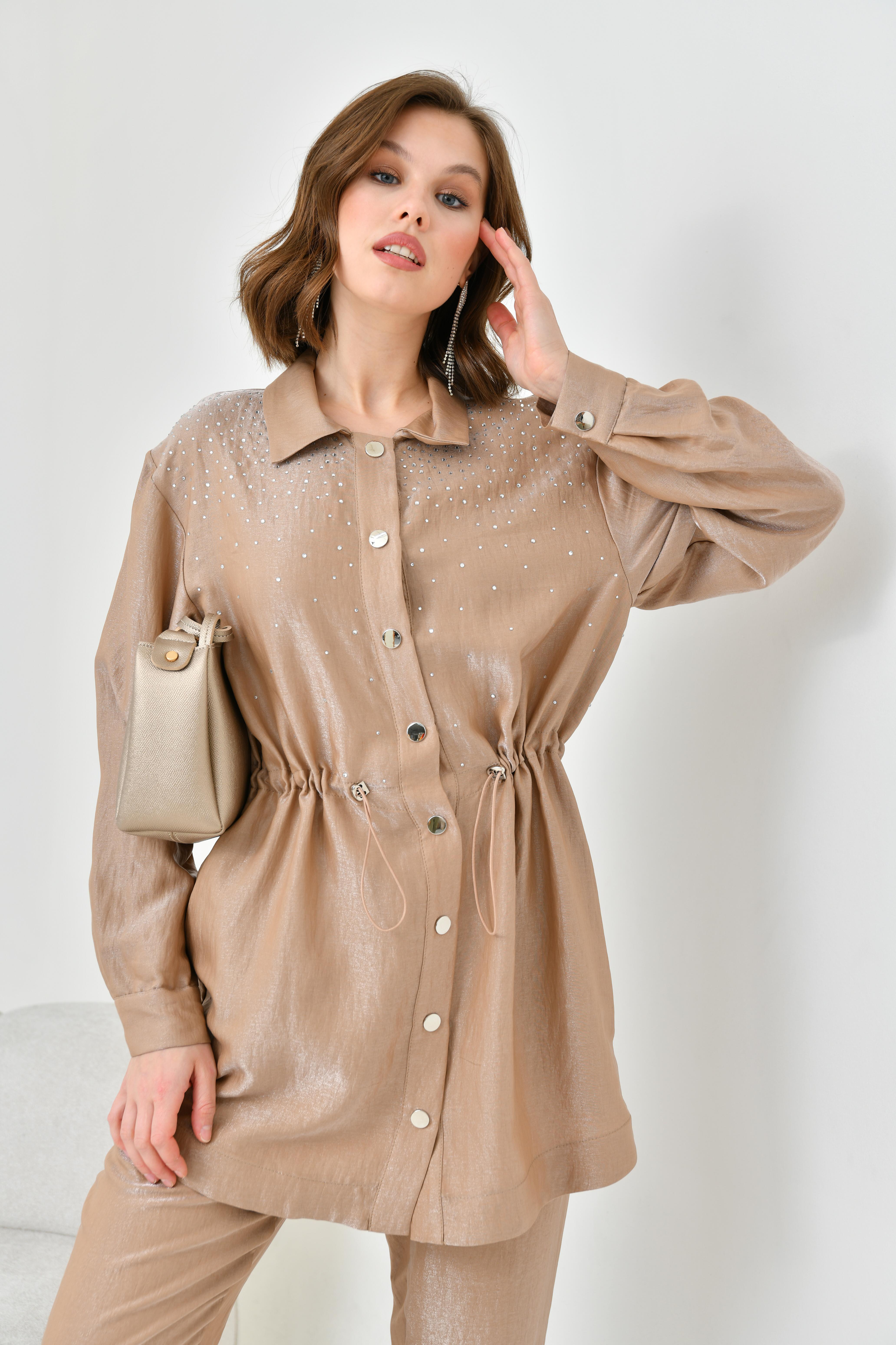 FTZ Women Kadın Taşlı Çıt Çıtlı Takım  Camel 30771