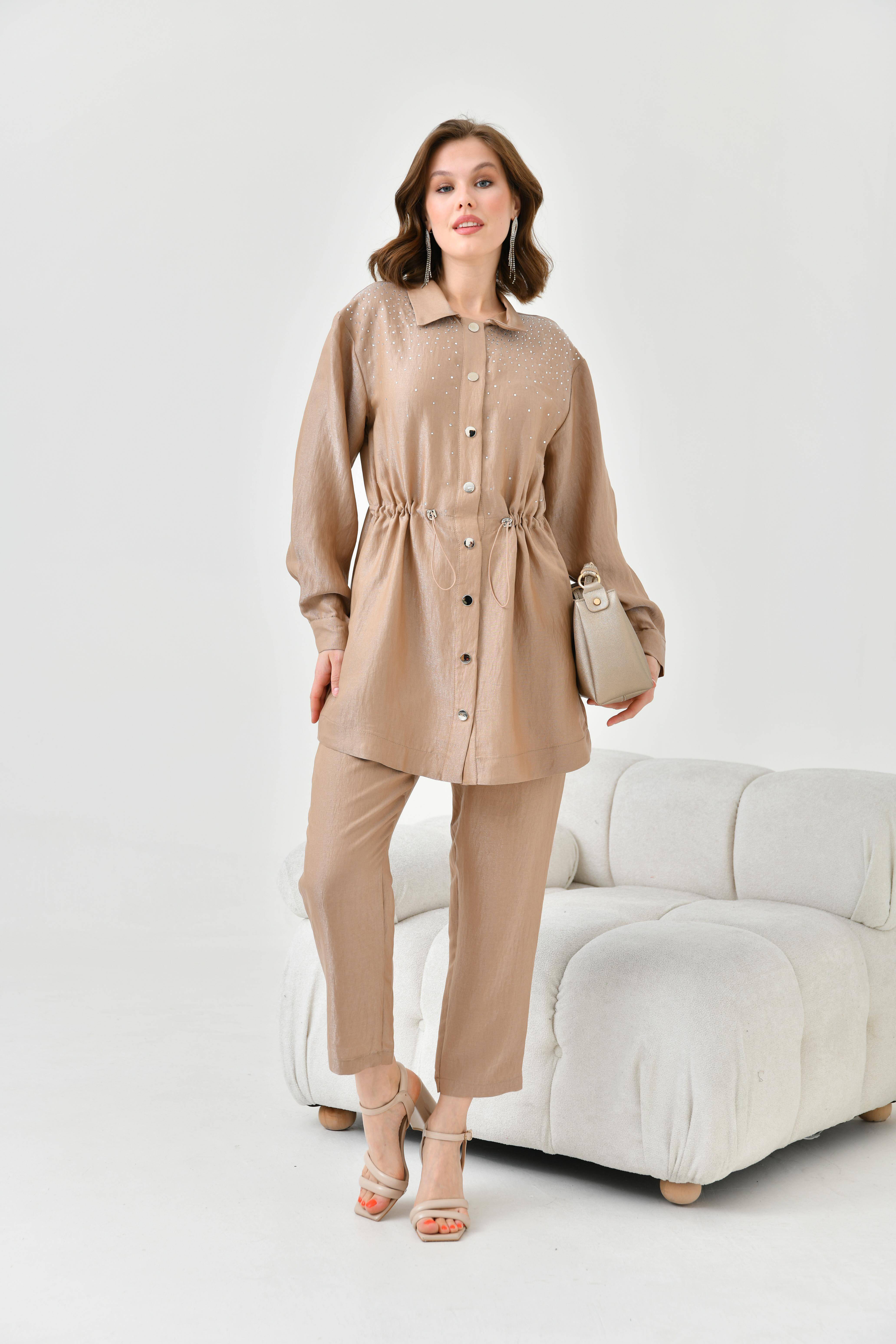 FTZ Women Kadın Taşlı Çıt Çıtlı Takım  Camel 30771