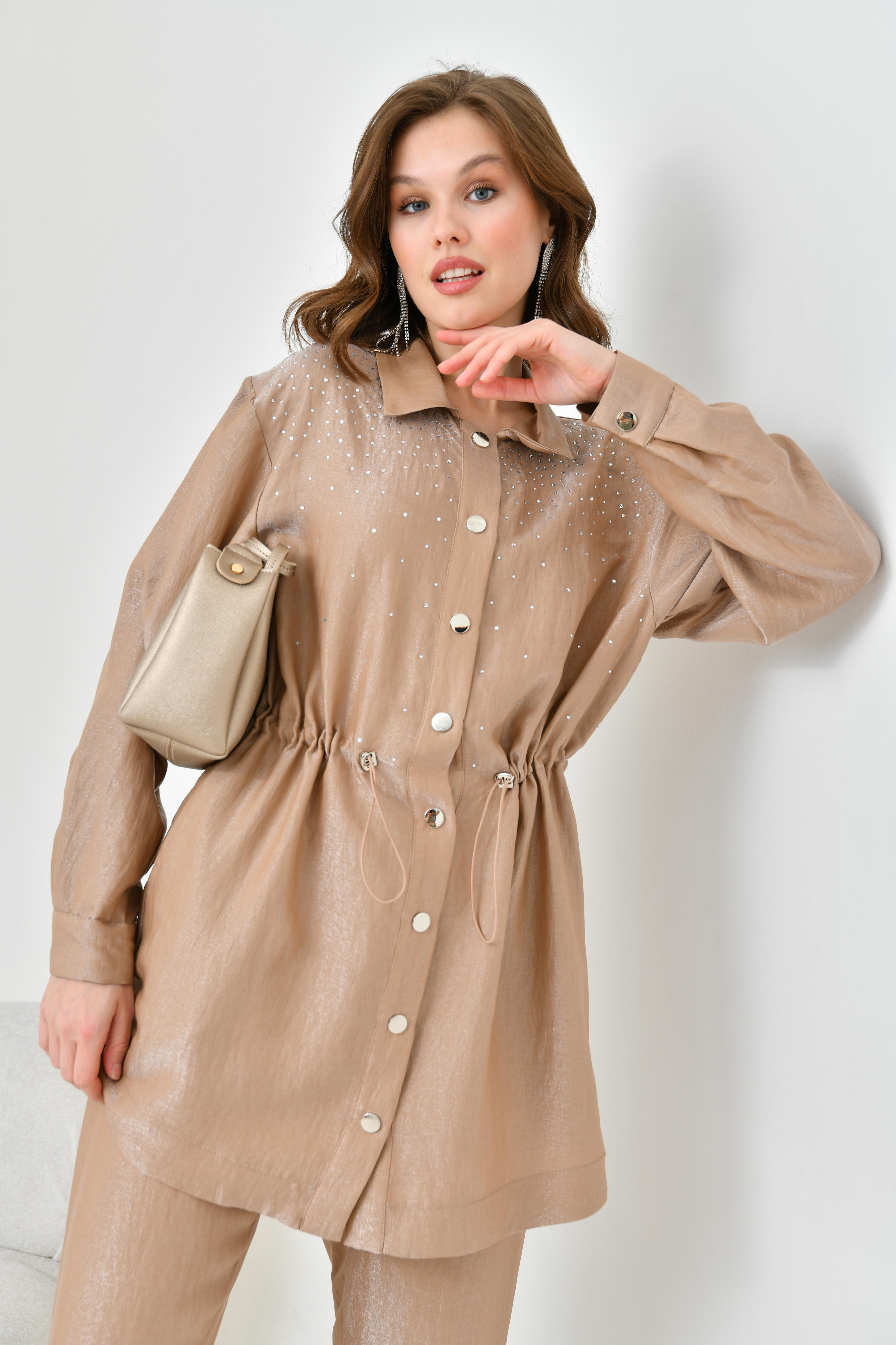 FTZ Women Kadın Taşlı Çıt Çıtlı Takım  Camel 30771