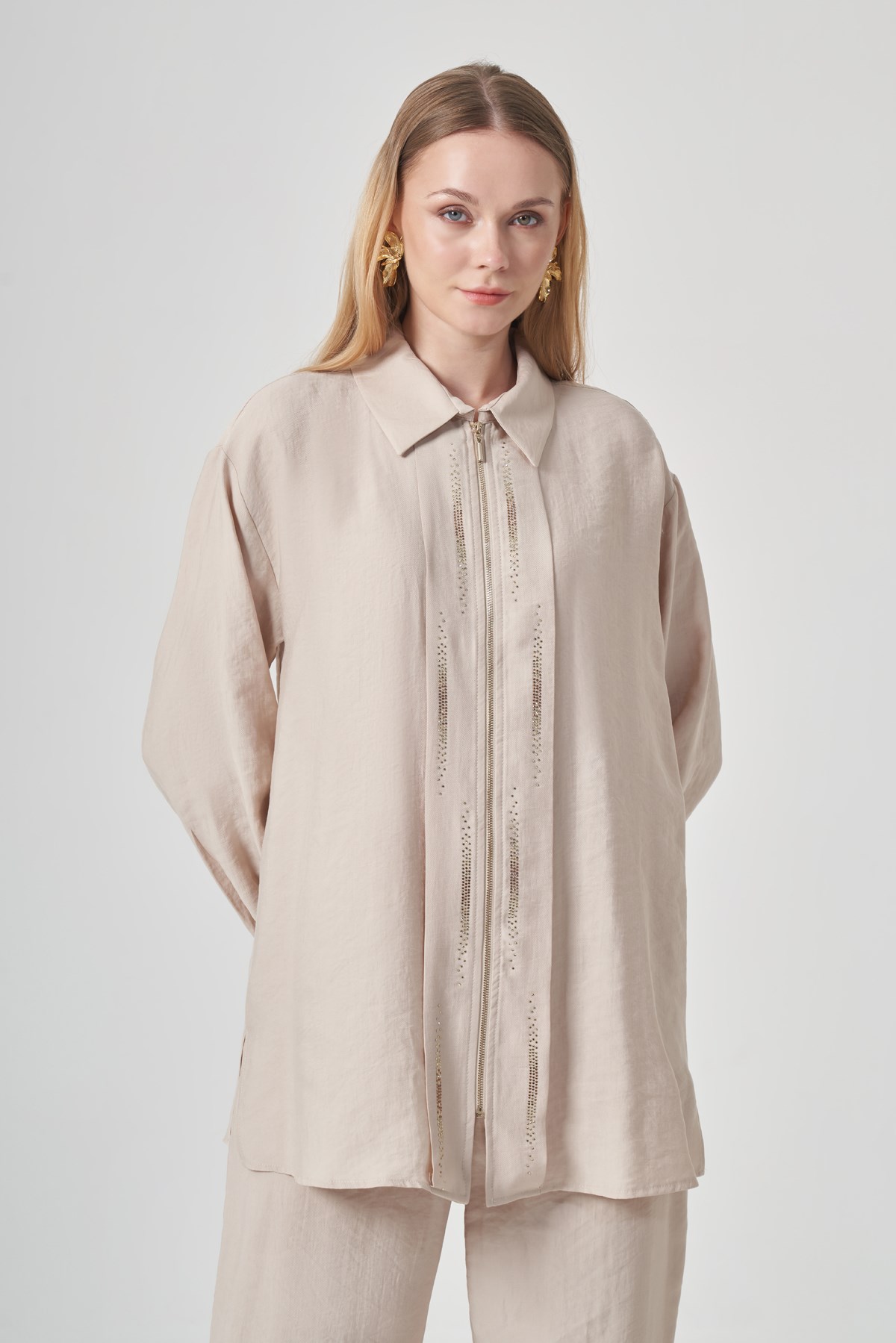 FTZ Women Kadın Taş Detaylı Tulipa Takım  Beige 31426