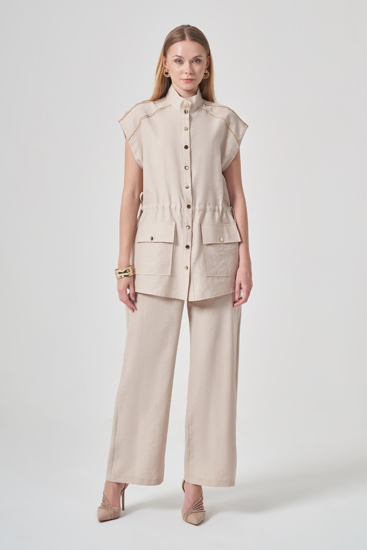 FTZ Women Kadın Tulipa Yelekli Takım  Beige 31429