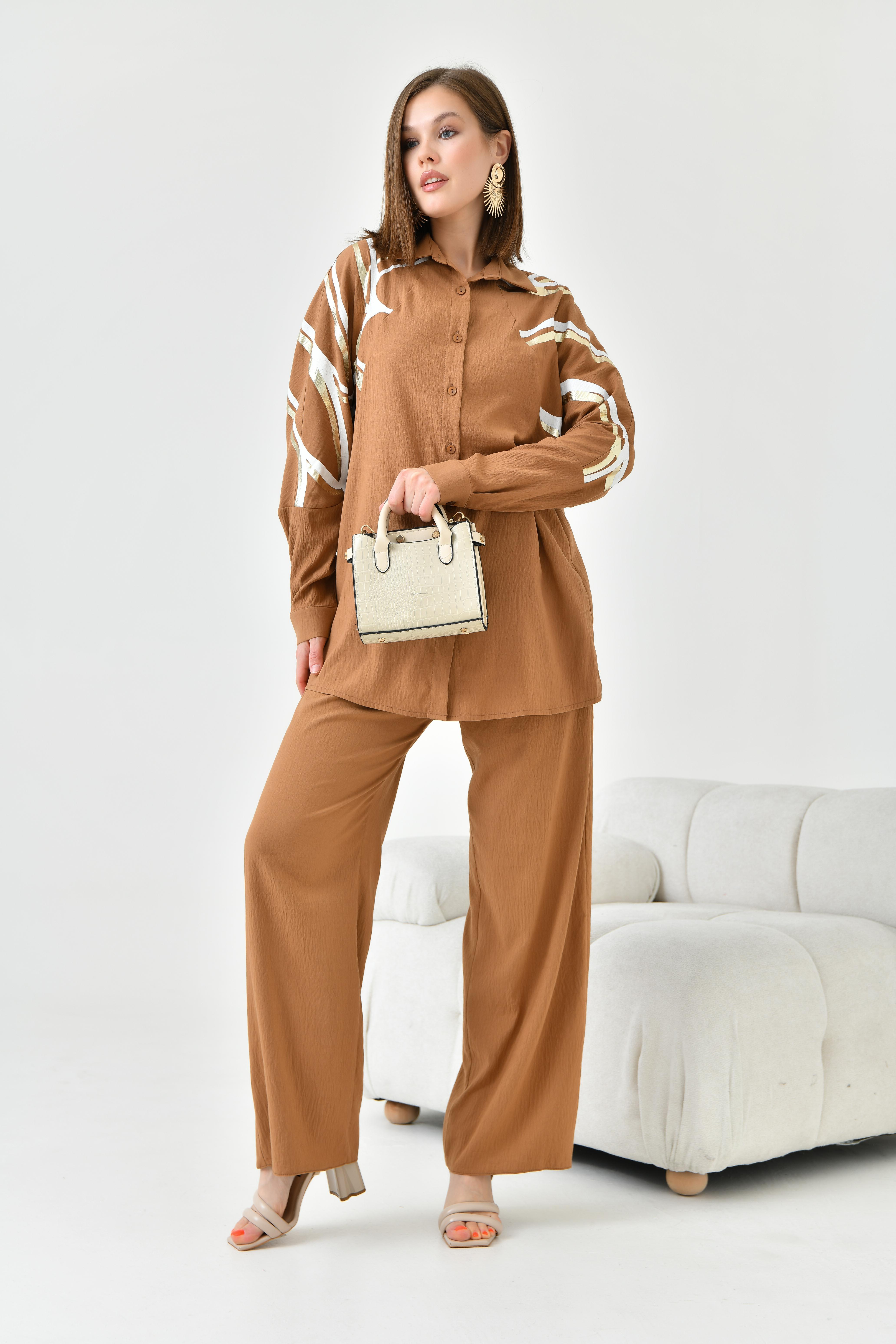 FTZ Women Kadın Varak Baskı Takım  Camel 30814