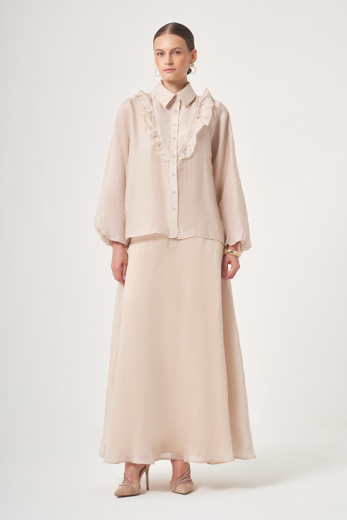 FTZ Women Kadın Yaka Taşlı Helena Takım  Beige 31458