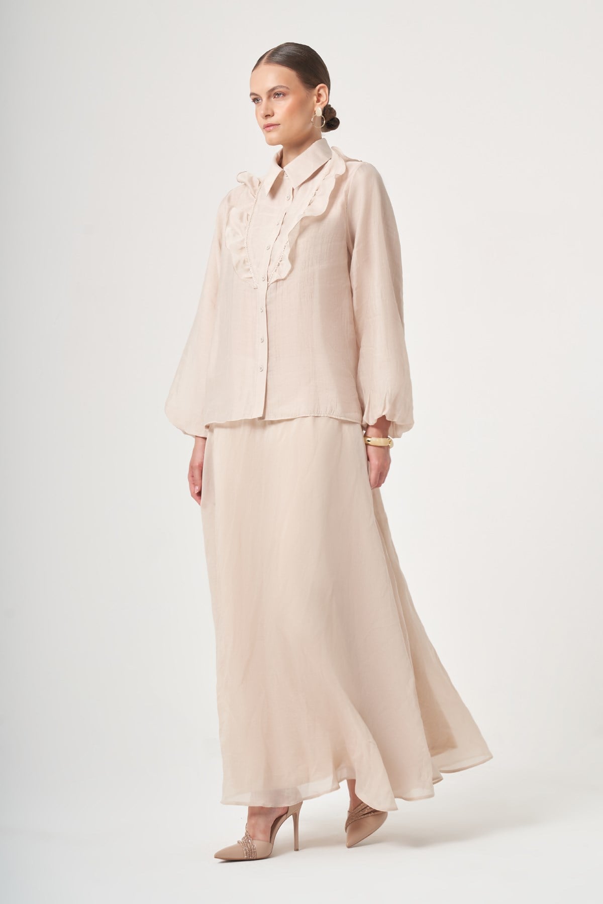 FTZ Women Kadın Yaka Taşlı Helena Takım  Beige 31458