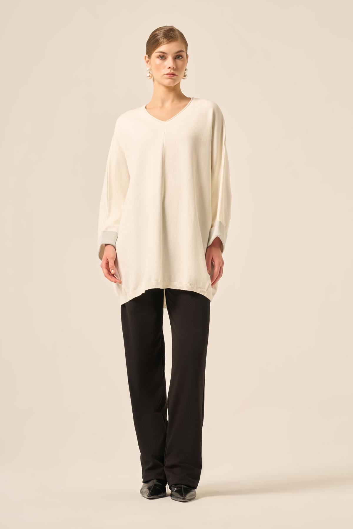 FTZ Women Kadın Yarasa Kesim Tunik  Ekru 20724