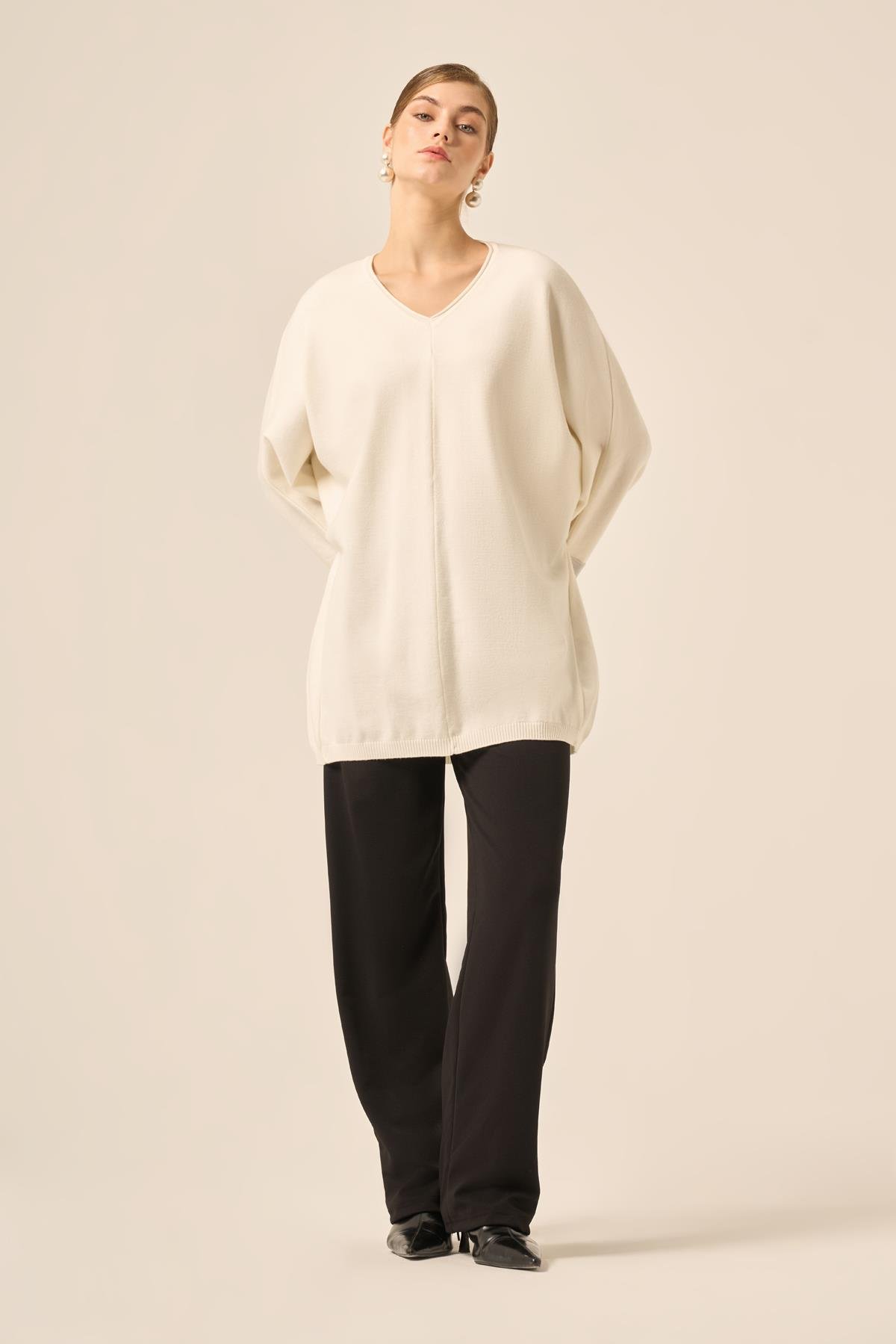 FTZ Women Kadın Yarasa Kesim Tunik  Ekru 20724