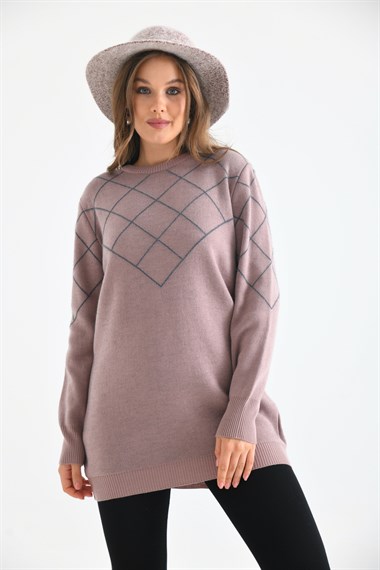 FTZ Women Kadın Baklava Desenli Bluz  Pudra 20016