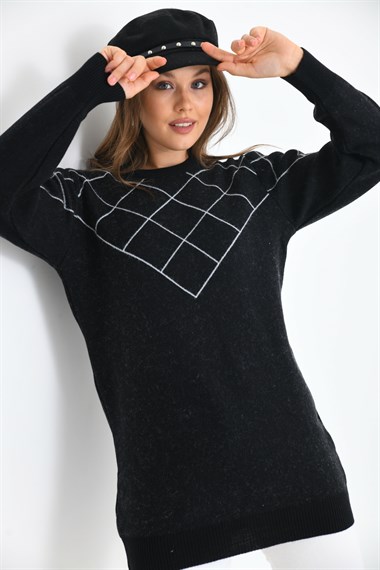 FTZ Women Kadın Baklava Desenli Bluz  Siyah 20016