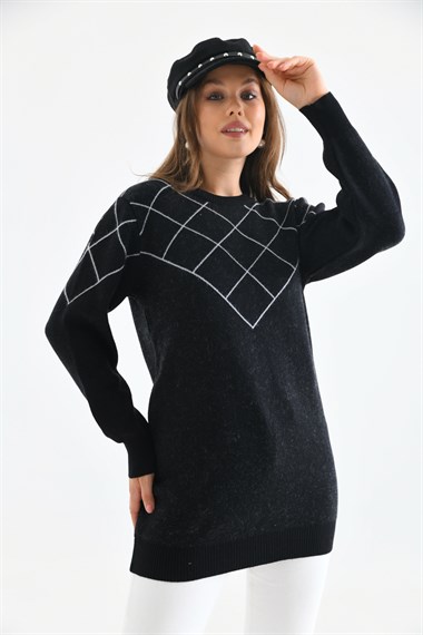 FTZ Women Kadın Baklava Desenli Bluz  Siyah 20016